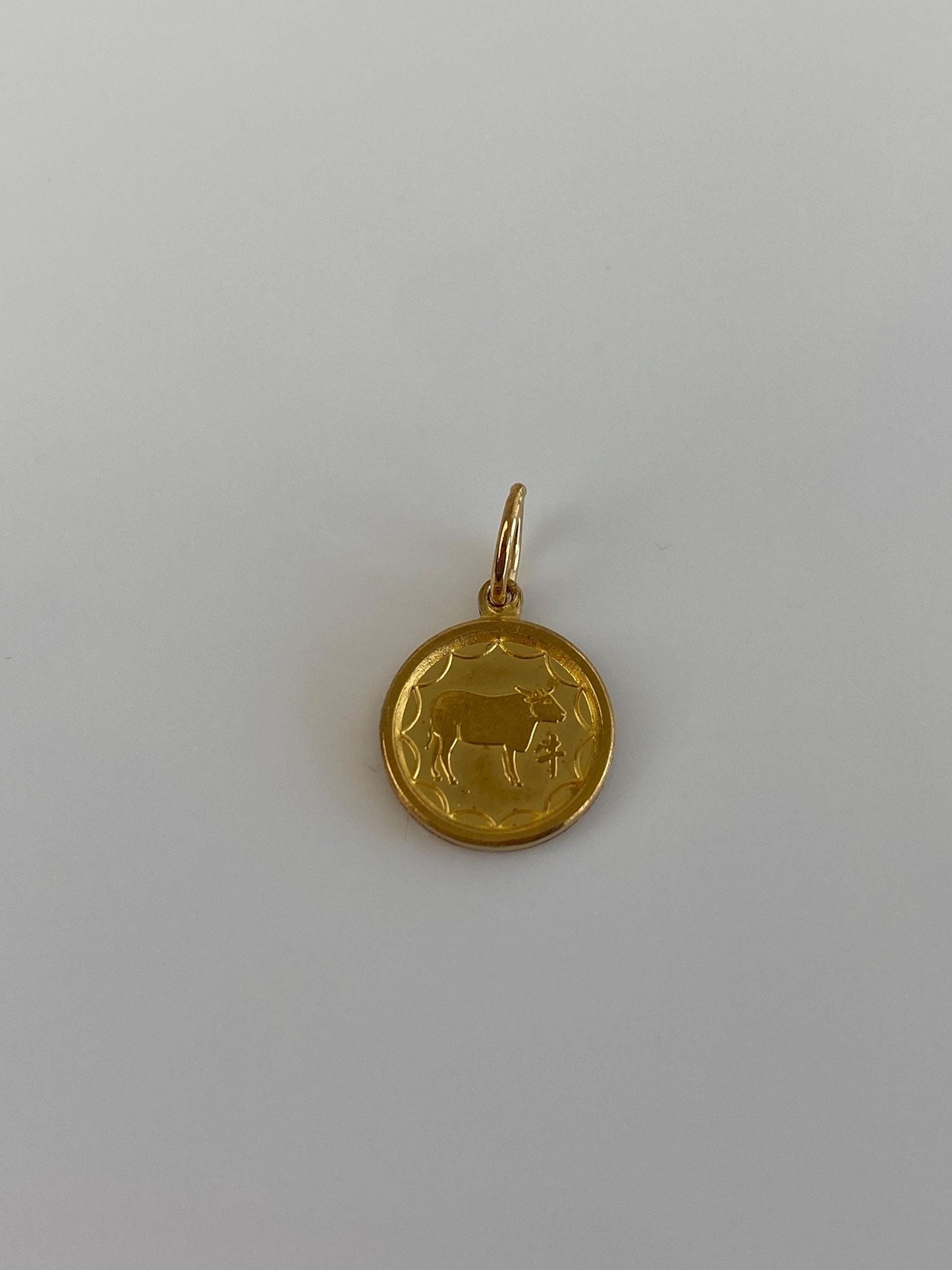 Vintage Solid 24k Yellow Gold Chinese Cow Coin Charm