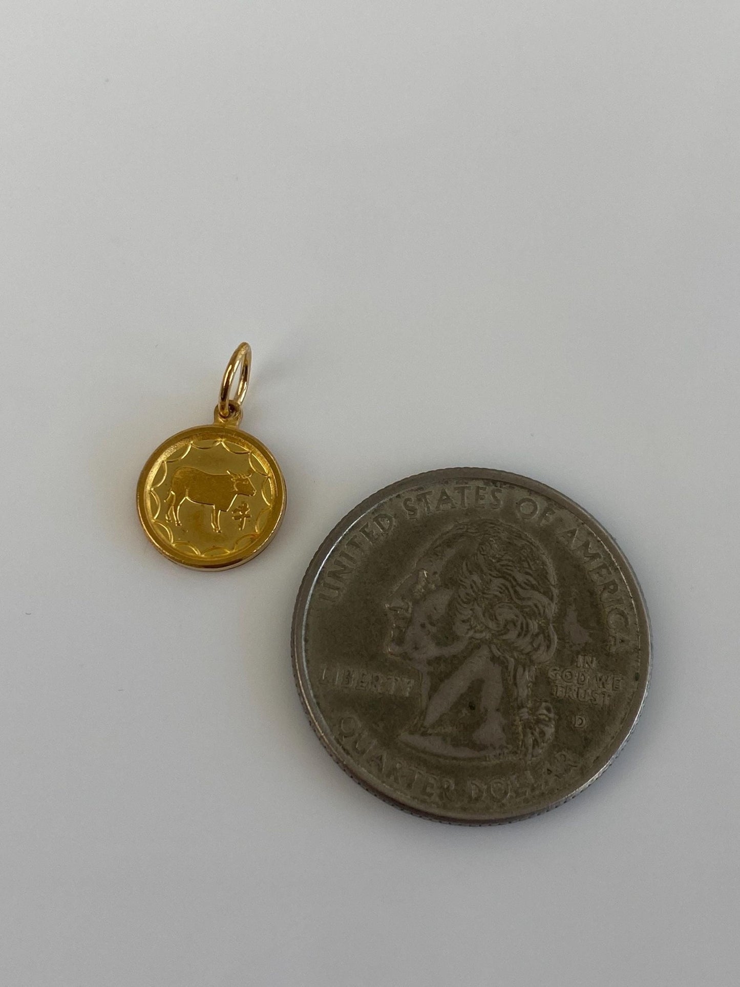 Vintage Solid 24k Yellow Gold Chinese Cow Coin Charm