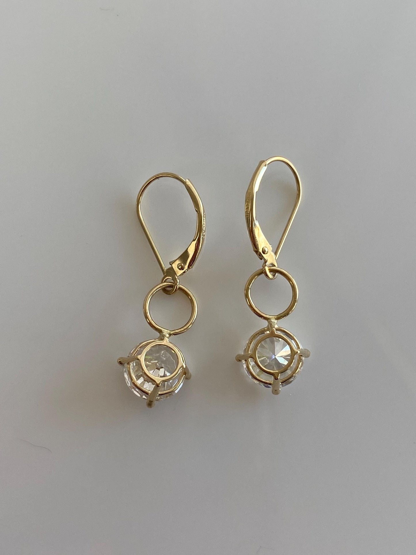 Vintage Solid 14k Yellow Gold Clear Cubic Zirconia Dangle Earrings