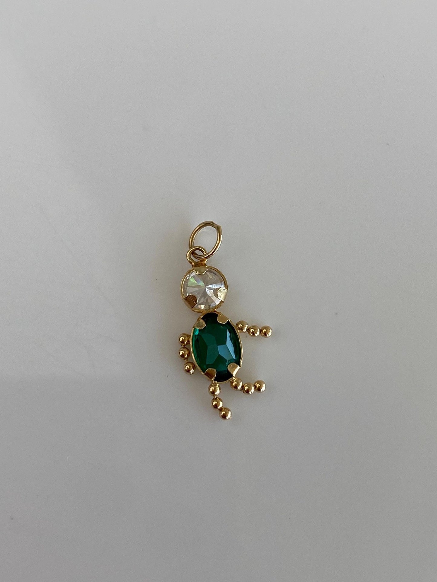 Vintage 14k Yellow Gold Dark Green & Clear Cubic Zirconia Little Boy Charm