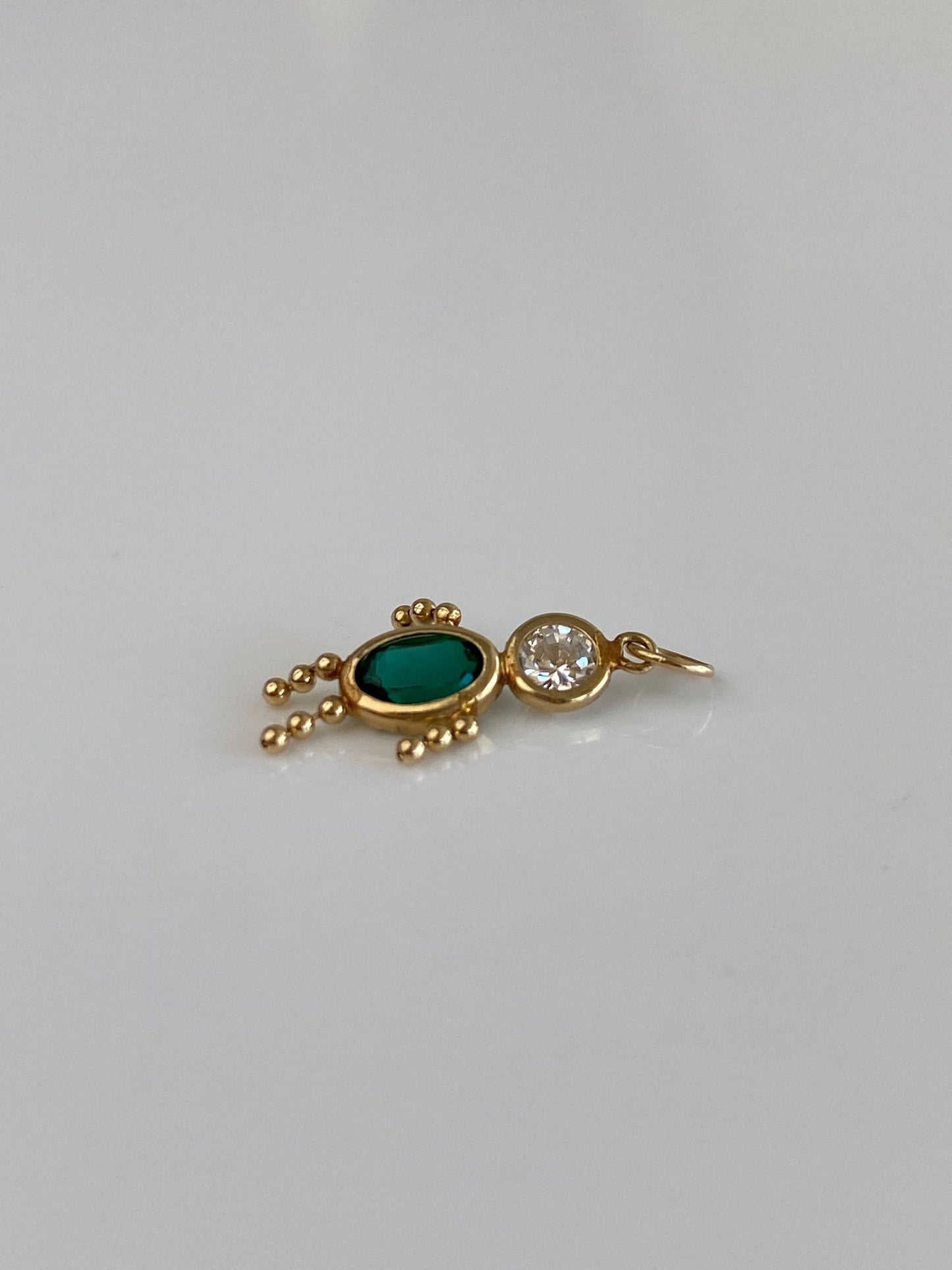Vintage 14k Yellow Gold Dark Green & Clear Cubic Zirconia Little Boy Charm