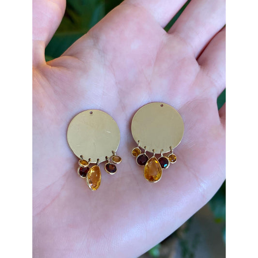 Vintage Solid 14k Yellow Gold Garnet Citrine Dangle Earring Jackets