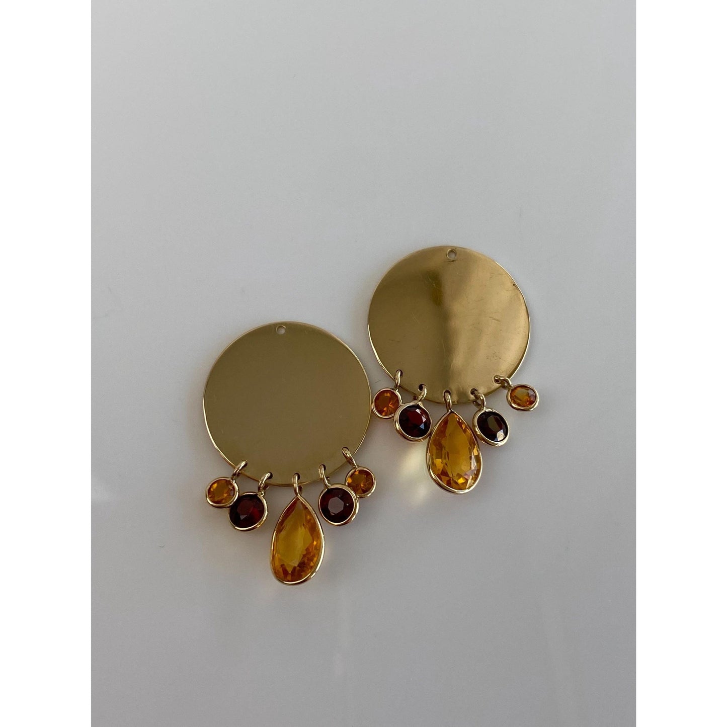 Vintage Solid 14k Yellow Gold Garnet Citrine Dangle Earring Jackets