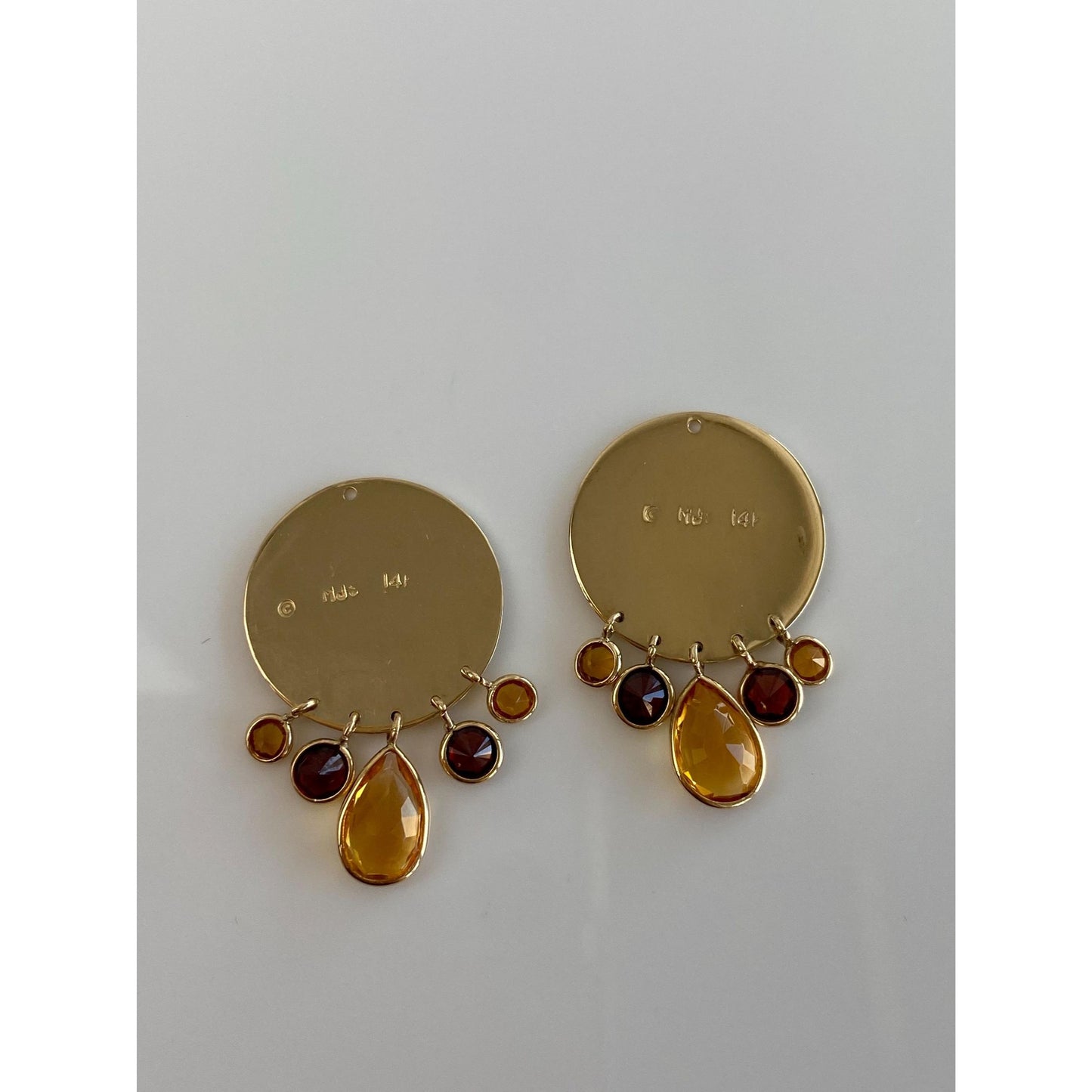 Vintage Solid 14k Yellow Gold Garnet Citrine Dangle Earring Jackets