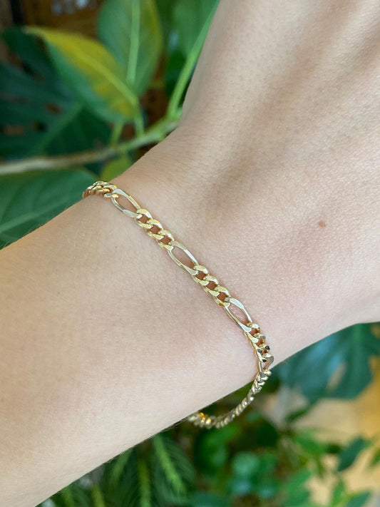 Vintage Solid 14k Yellow Gold Figaro Chain Bracelet - 8.25 inches