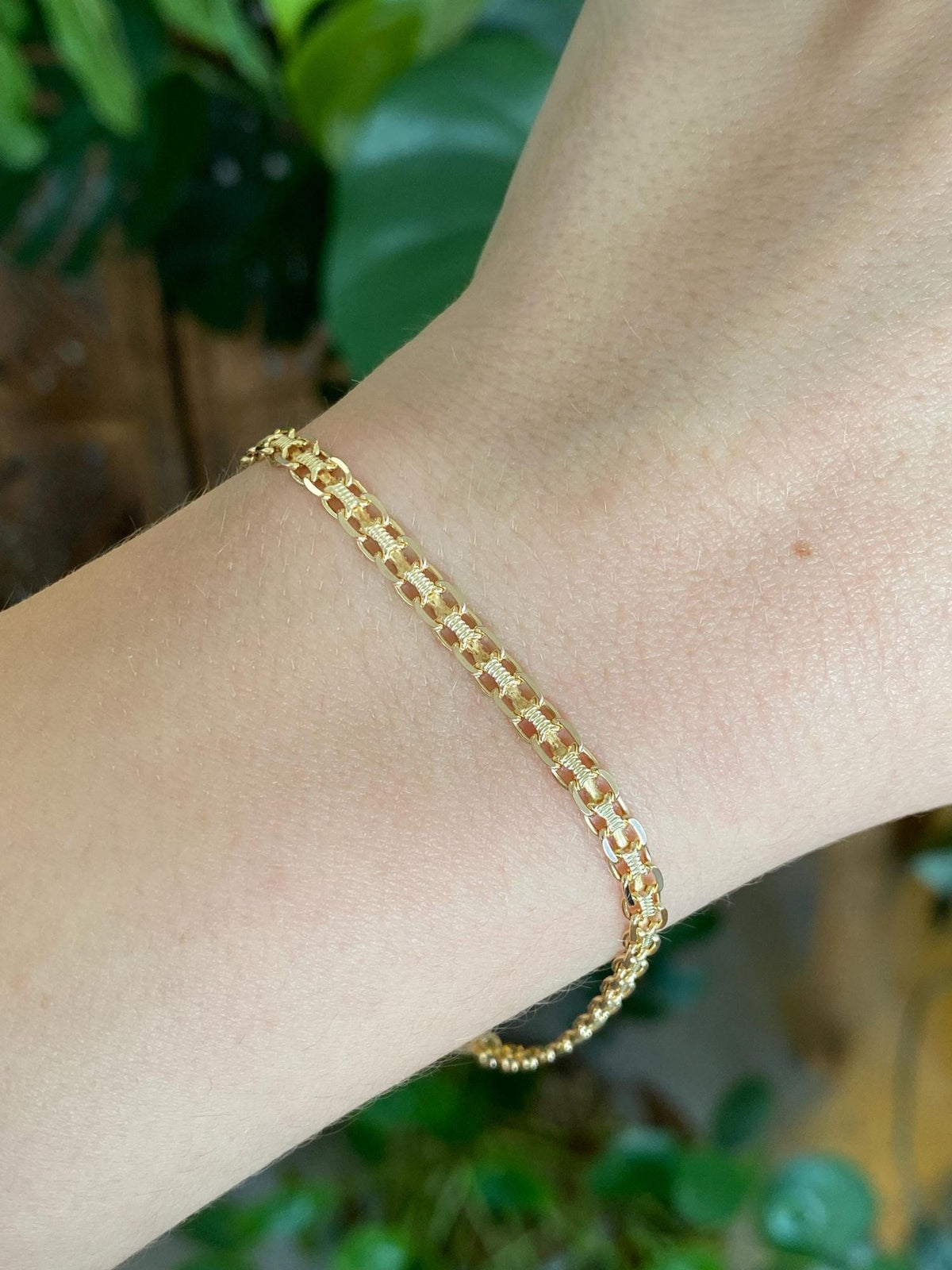Vintage Solid 14k Yellow Gold Bismark Chain Bracelet - 7.75 inches