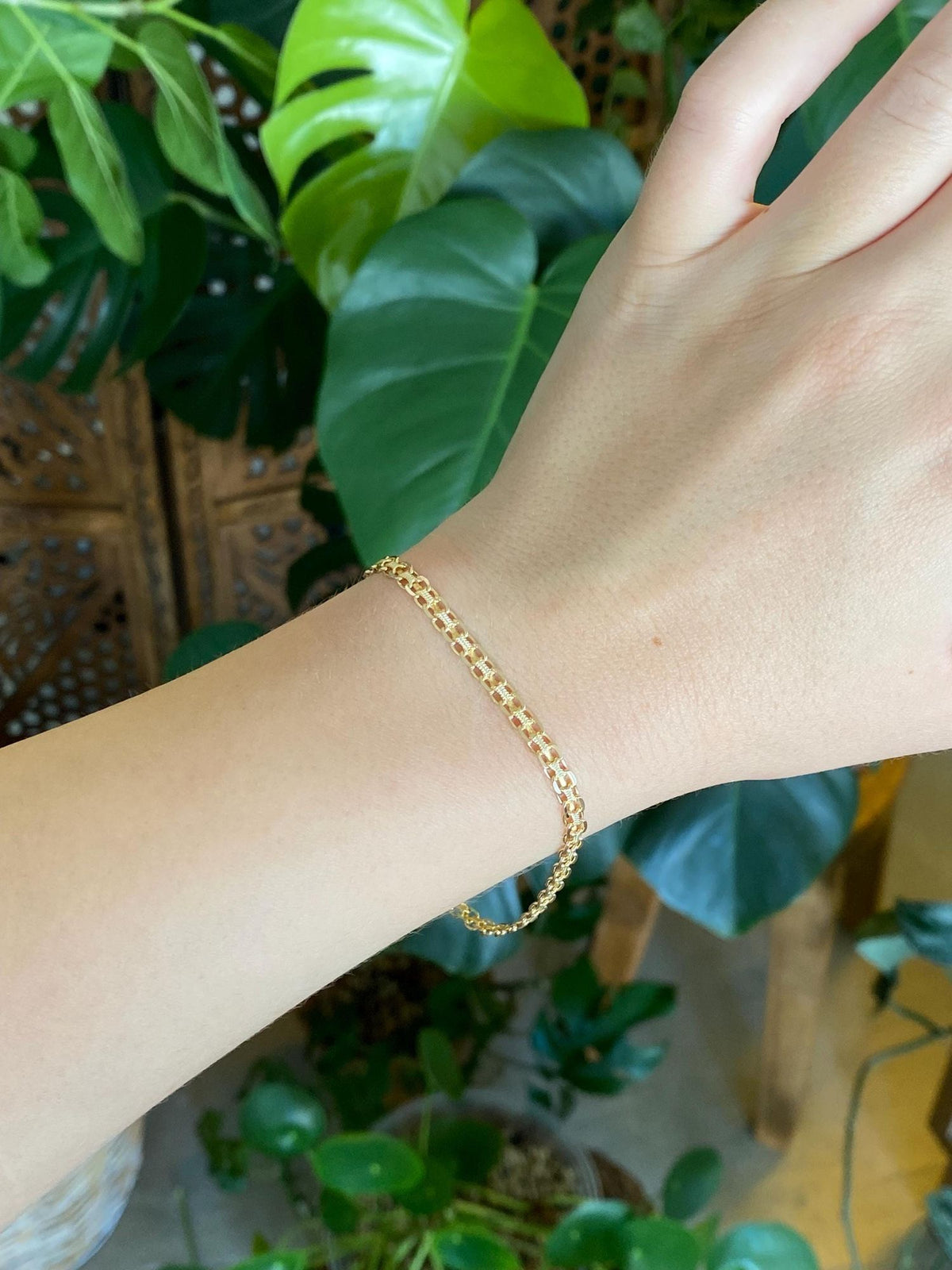 Vintage Solid 14k Yellow Gold Bismark Chain Bracelet - 7.75 inches