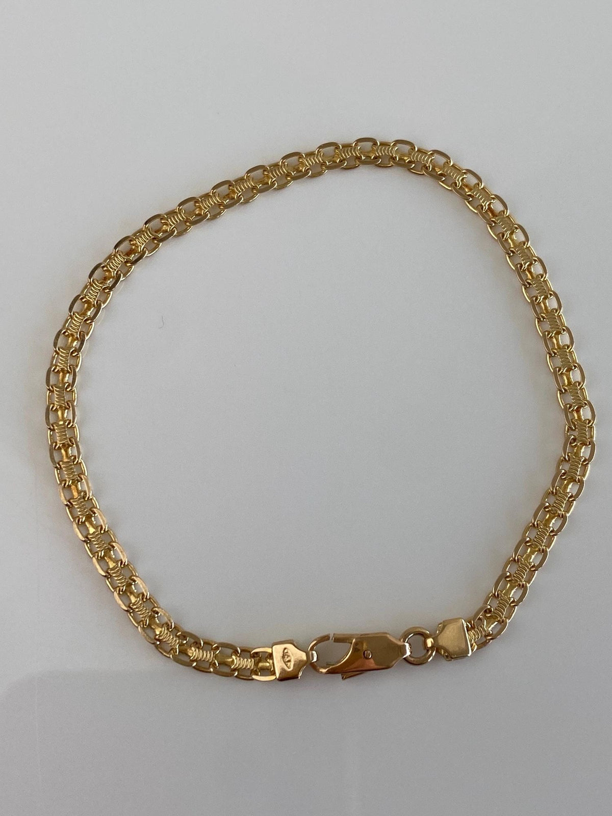 Vintage Solid 14k Yellow Gold Bismark Chain Bracelet - 7.75 inches