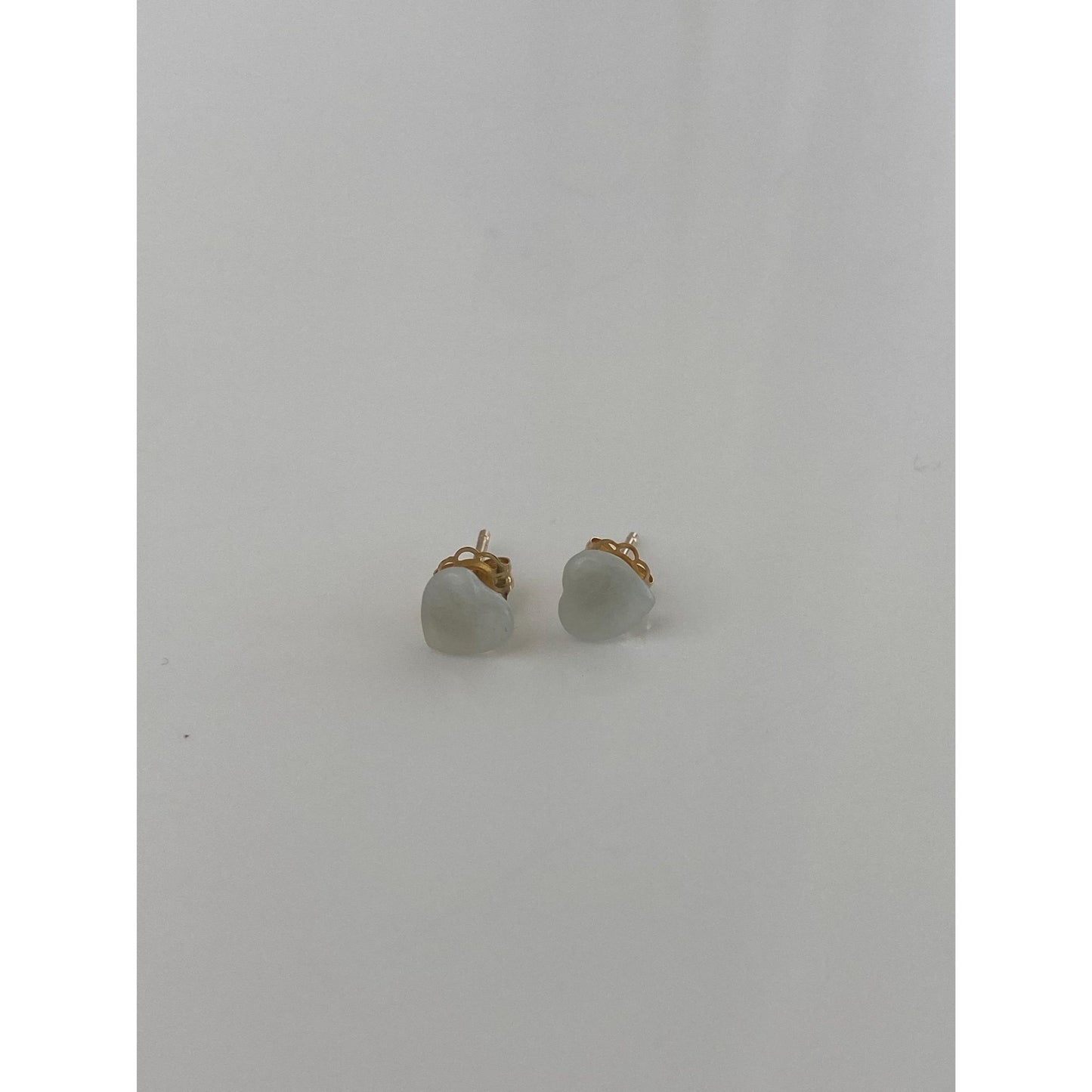 Vintage Solid 14k Yellow Gold White Quartz Heart Stud Earrings