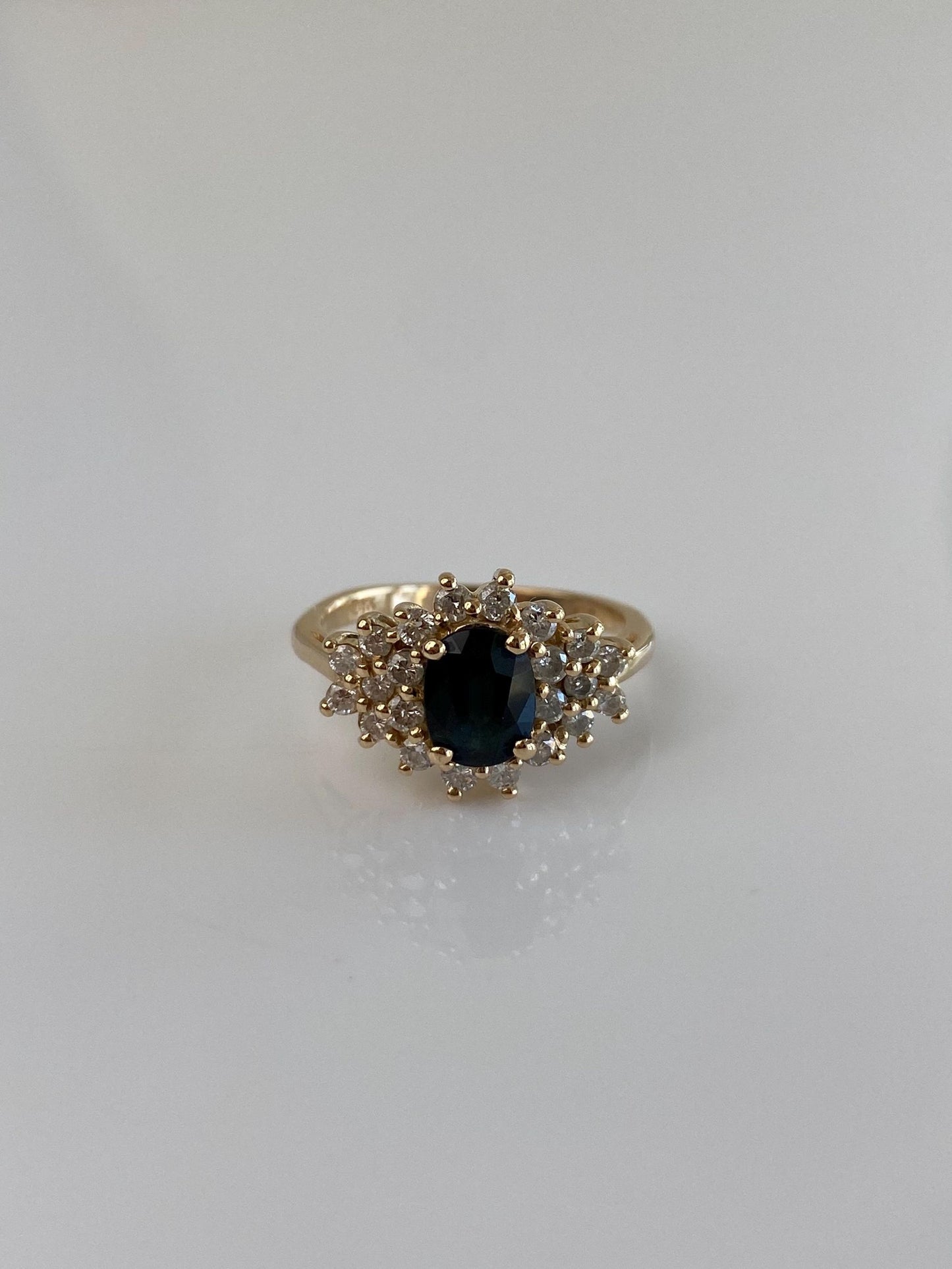 Vintage Solid 14k Yellow Gold Diamond Black Sapphire Ring - Size 4.75