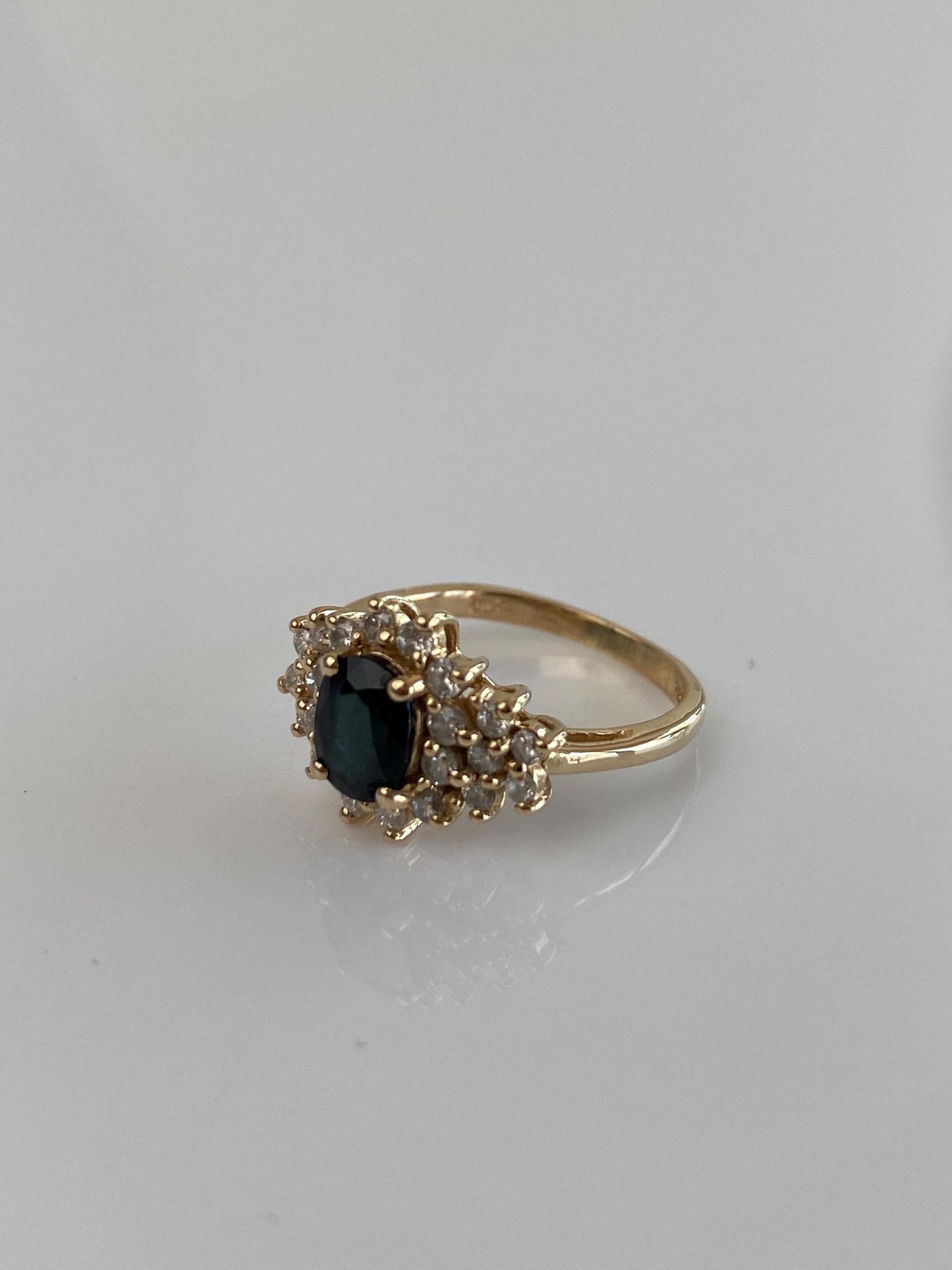 Vintage Solid 14k Yellow Gold Diamond Black Sapphire Ring - Size 4.75