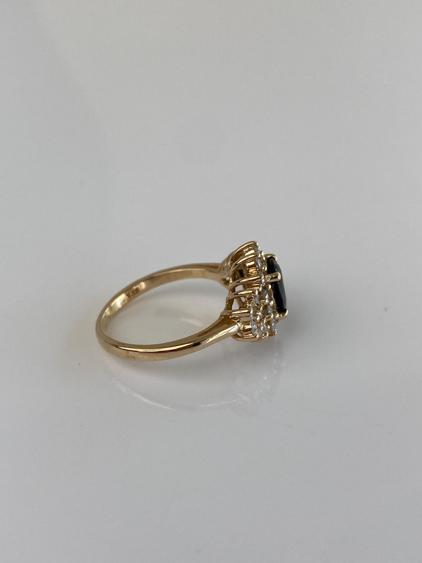 Vintage Solid 14k Yellow Gold Diamond Black Sapphire Ring - Size 4.75