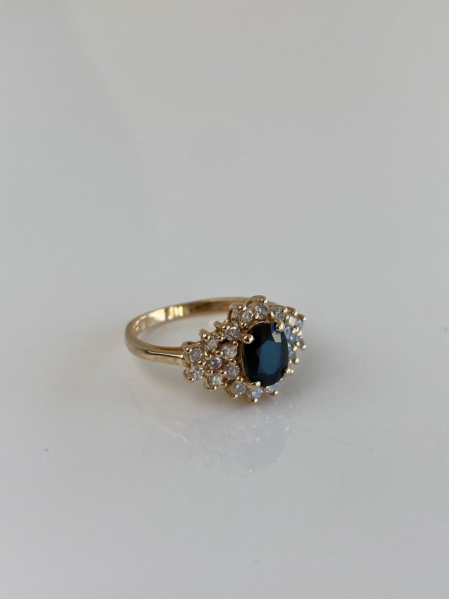 Vintage Solid 14k Yellow Gold Diamond Black Sapphire Ring - Size 4.75