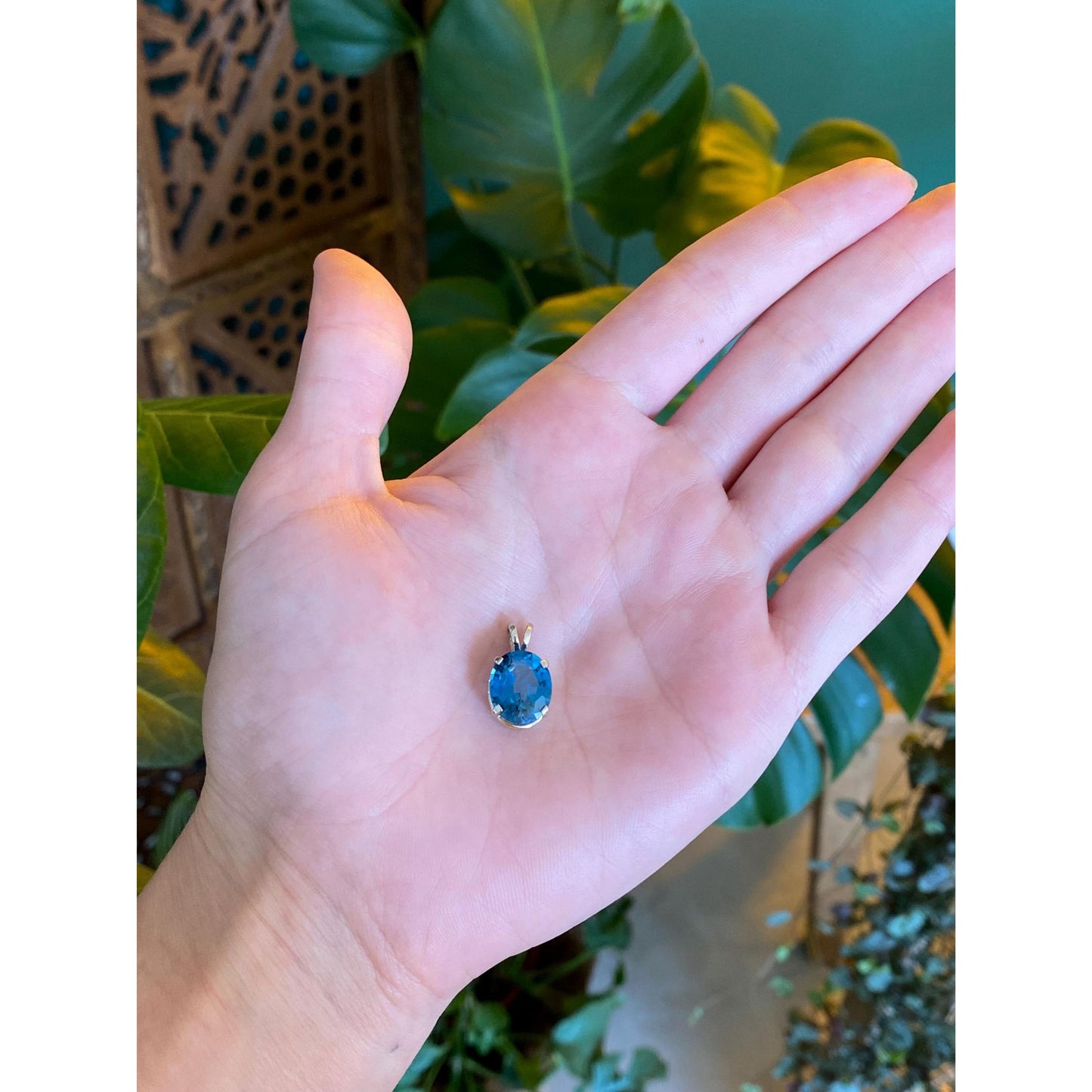 Solid 14k White Gold Topaz Charm