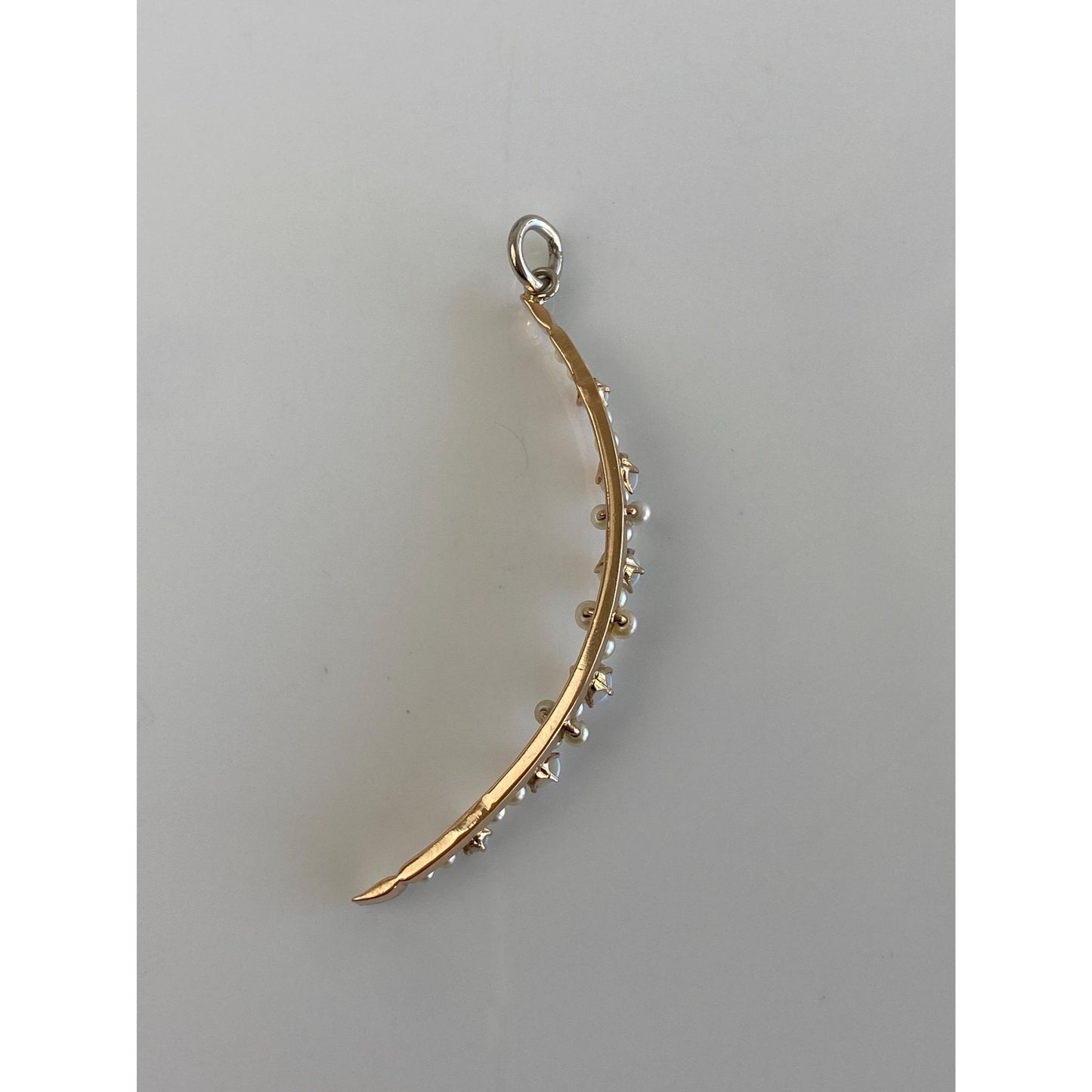 Vintage Solid 14k White & Yellow Gold Opal Seed Pearls Moon Charm