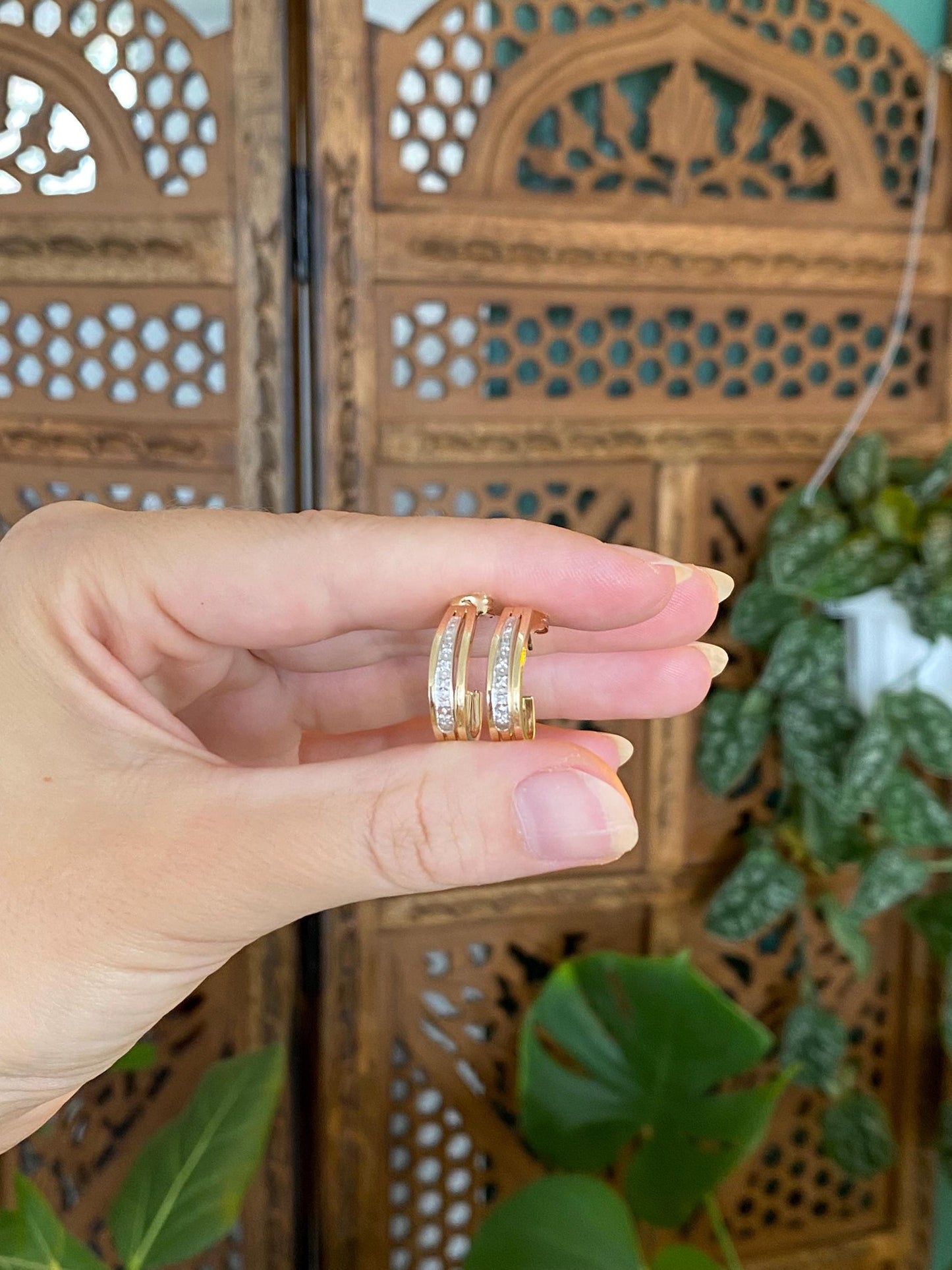 Vintage 14k White & Yellow Gold Diamond Drop Earrings