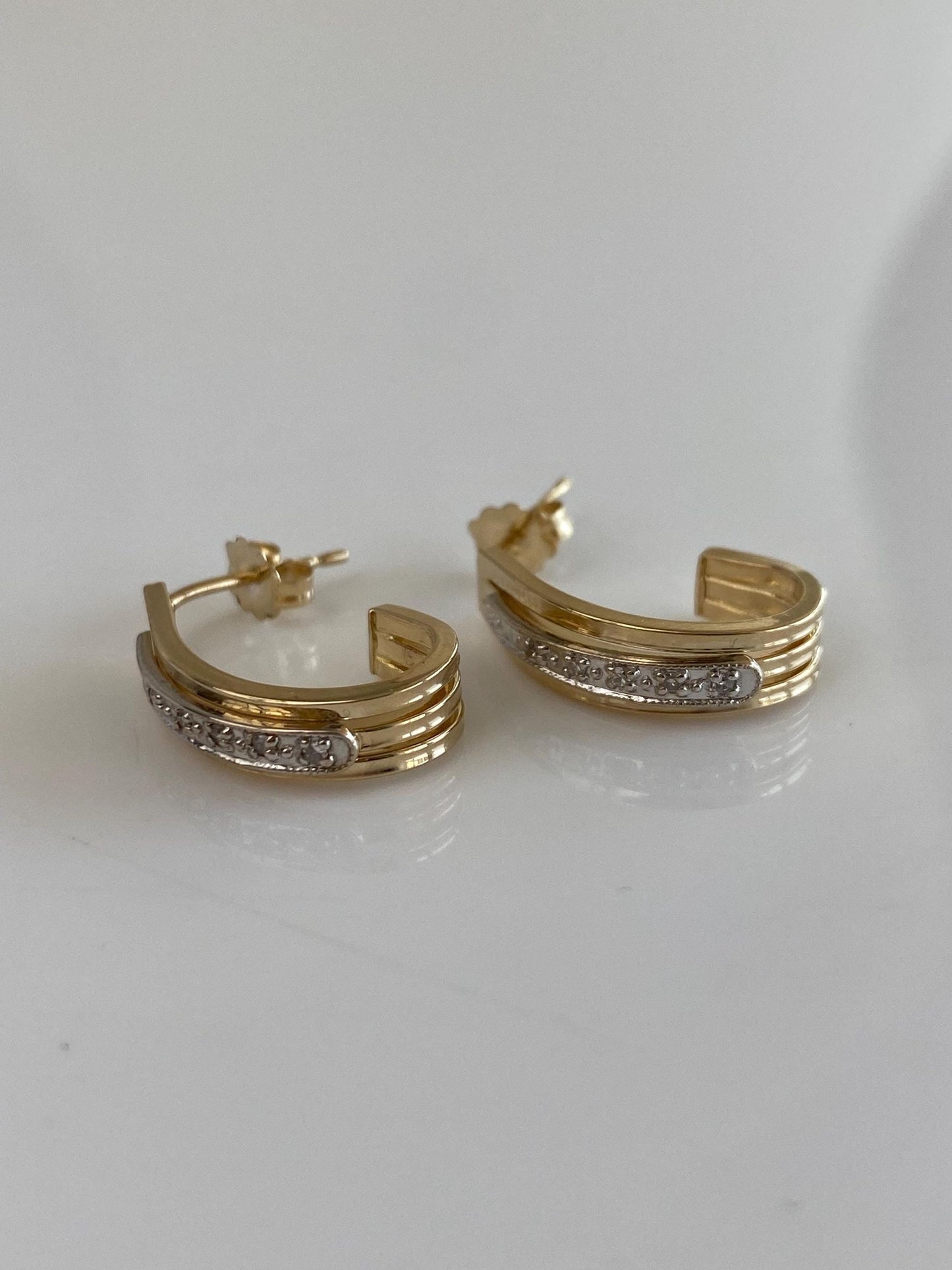 Vintage 14k White & Yellow Gold Diamond Drop Earrings
