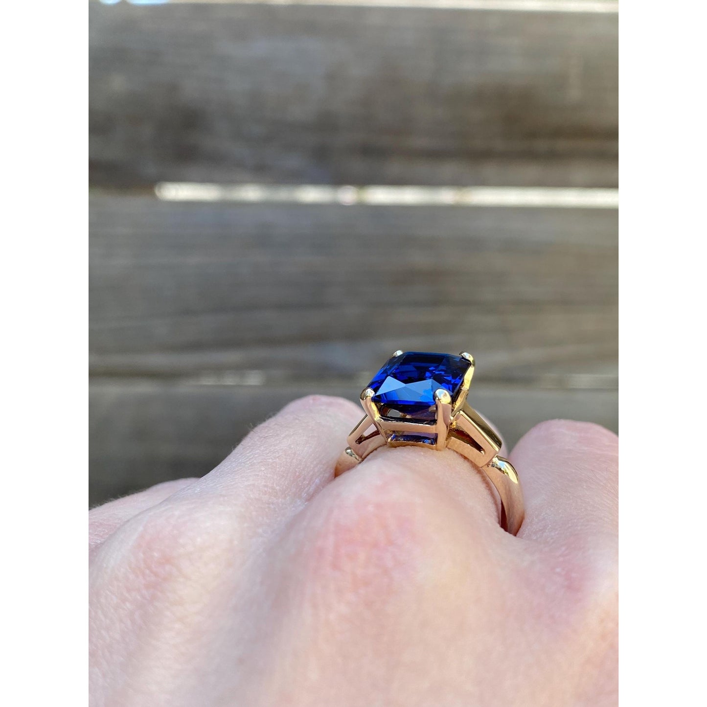 Solid 14k Yellow Gold Blue Spinel Ring - Size 9