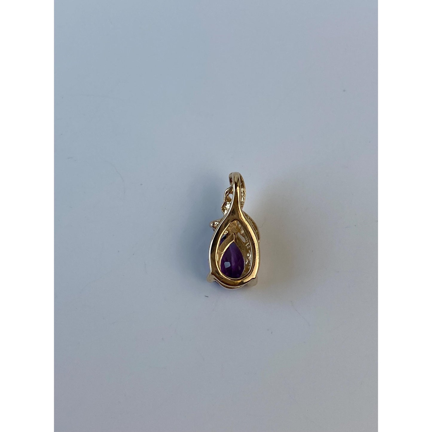 Vintage Solid 14k Yellow Gold Amethyst Diamond Charm