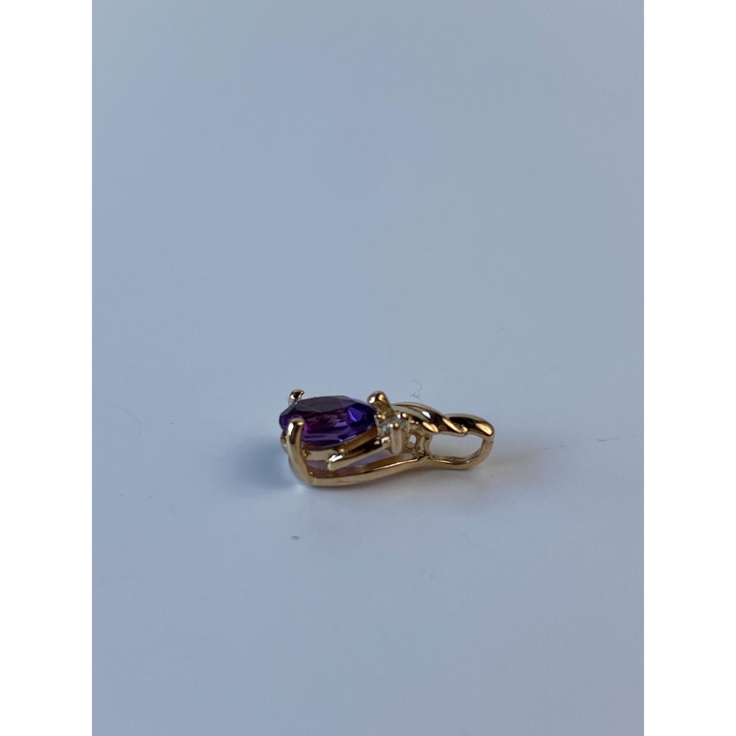 Vintage Solid 14k Yellow Gold Amethyst Diamond Charm