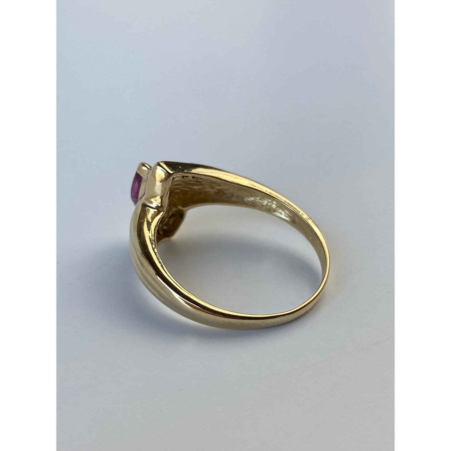 Vintage Solid 14k Yellow Gold Marquise Amethyst & Diamond Ring - Size 7.75