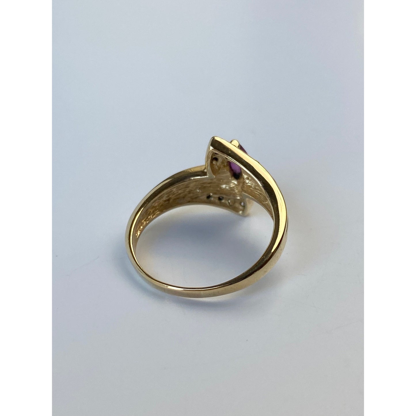 Vintage Solid 14k Yellow Gold Marquise Amethyst & Diamond Ring - Size 7.75