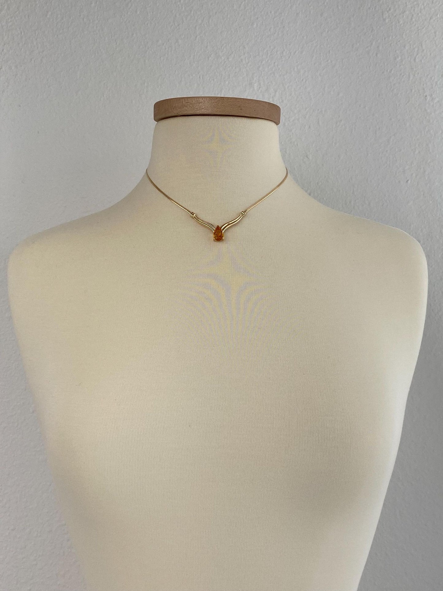 Vintage Solid 14k Yellow Gold Citrine Flat Chain Necklace - 16 inches