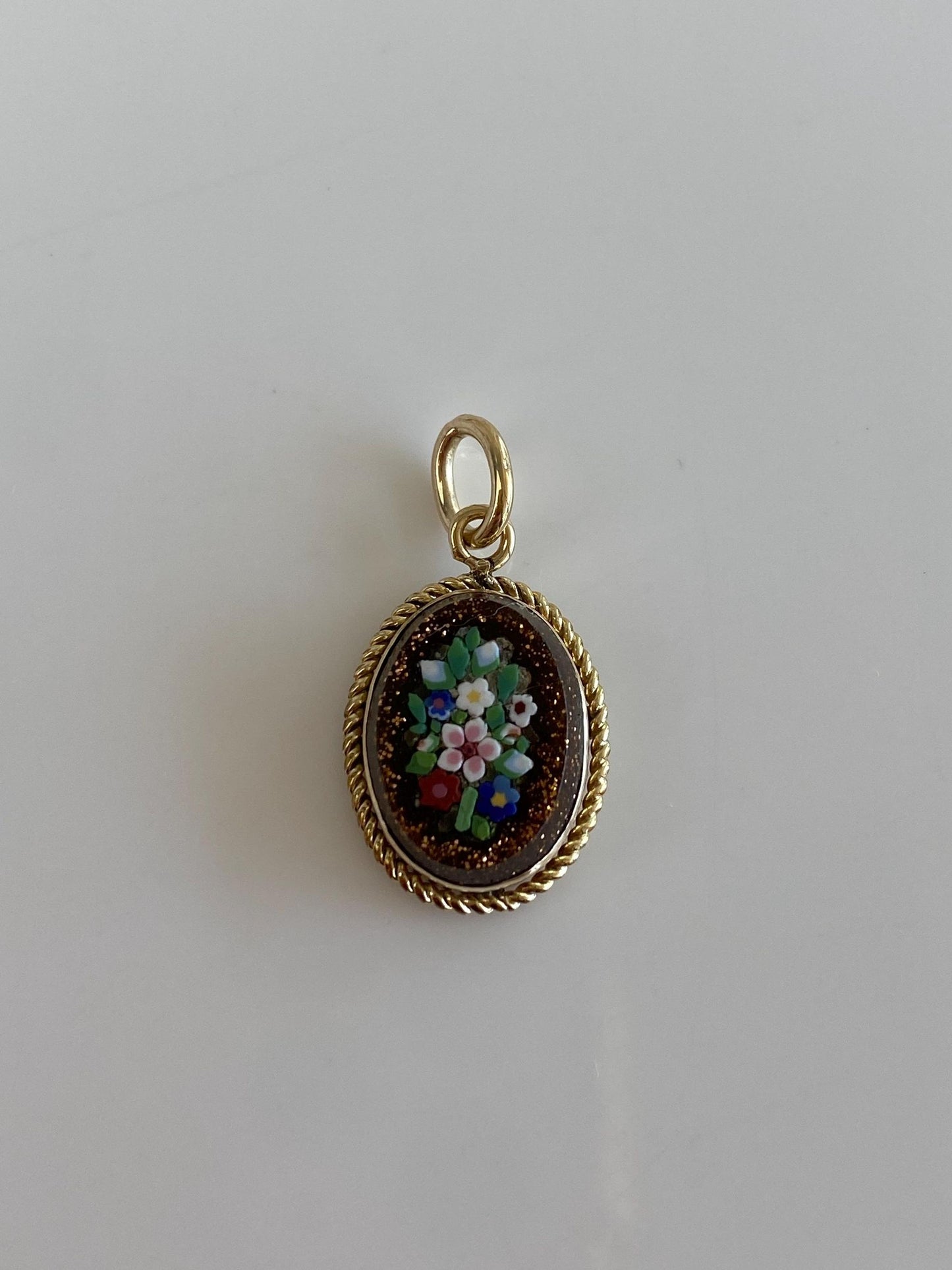 Vintage Solid 10k Yellow Gold Sunstone Mosaic Floral Cufflink Charm