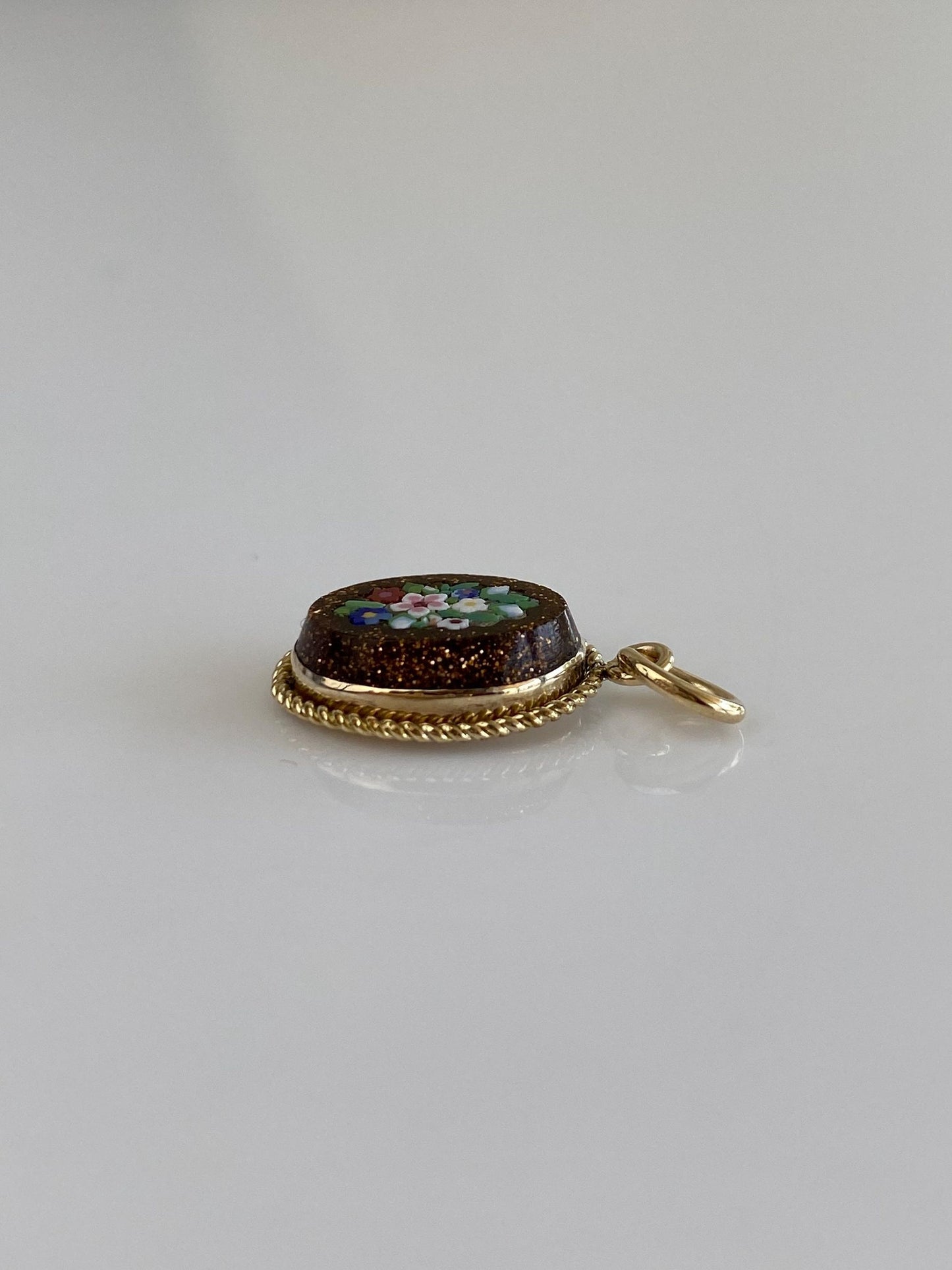 Vintage Solid 10k Yellow Gold Sunstone Mosaic Floral Cufflink Charm