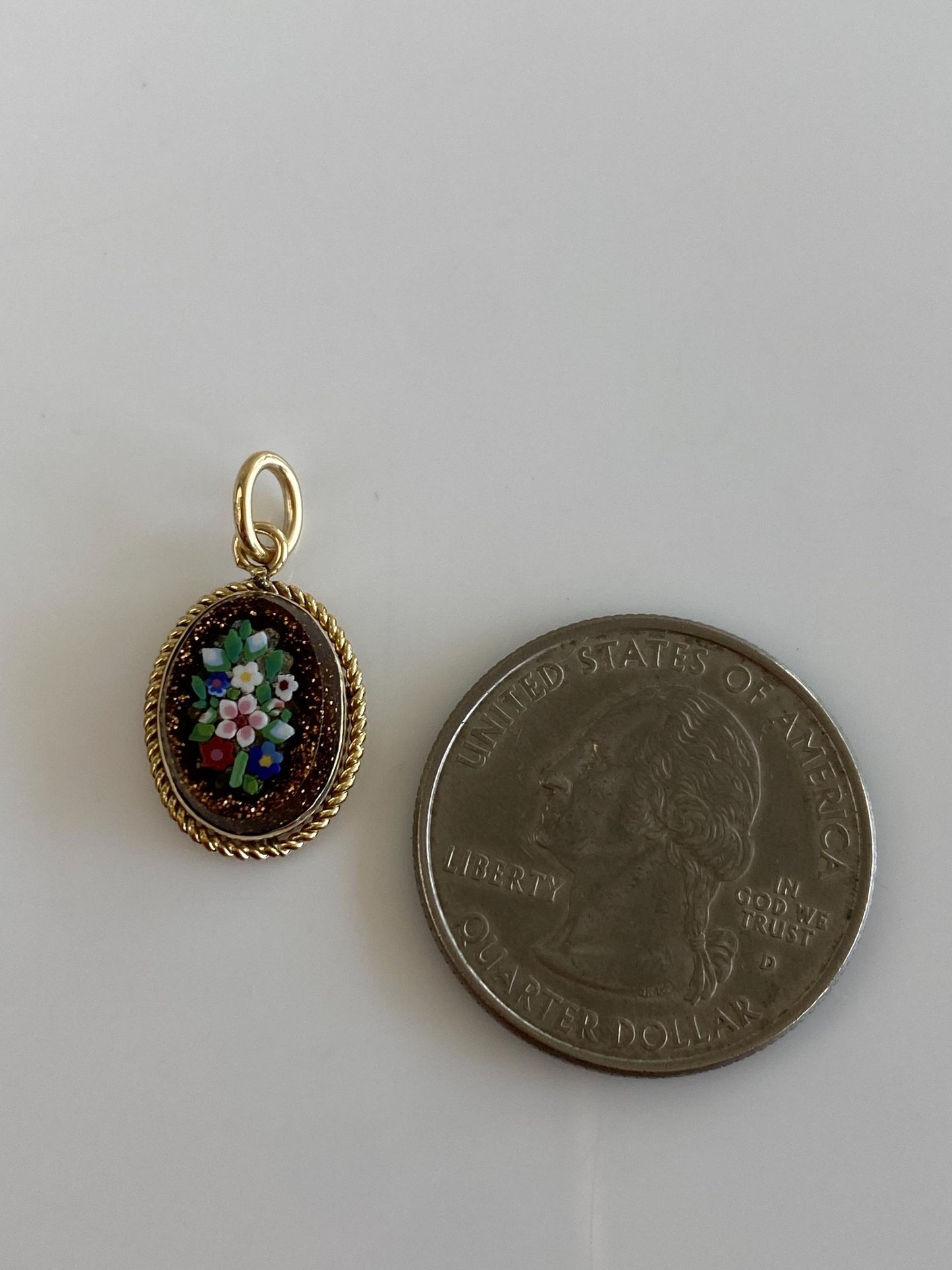 Vintage Solid 10k Yellow Gold Sunstone Mosaic Floral Cufflink Charm