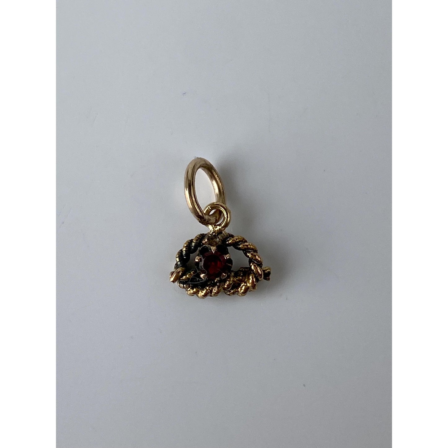 Vintage Solid 14k Yellow Gold Red Cubic Zirconia Rope Knot Stick Pin Conversion Charm
