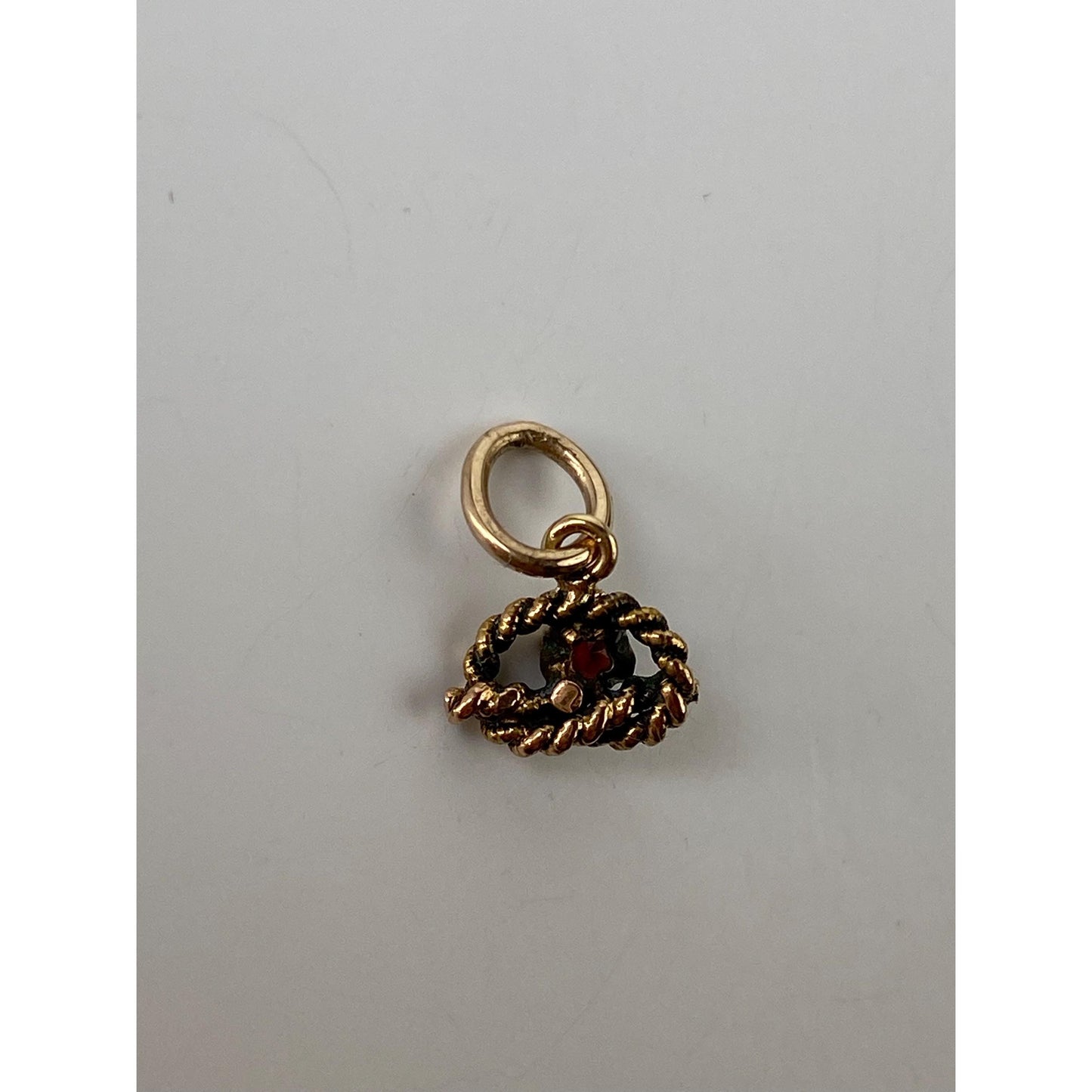 Vintage Solid 14k Yellow Gold Red Cubic Zirconia Rope Knot Stick Pin Conversion Charm