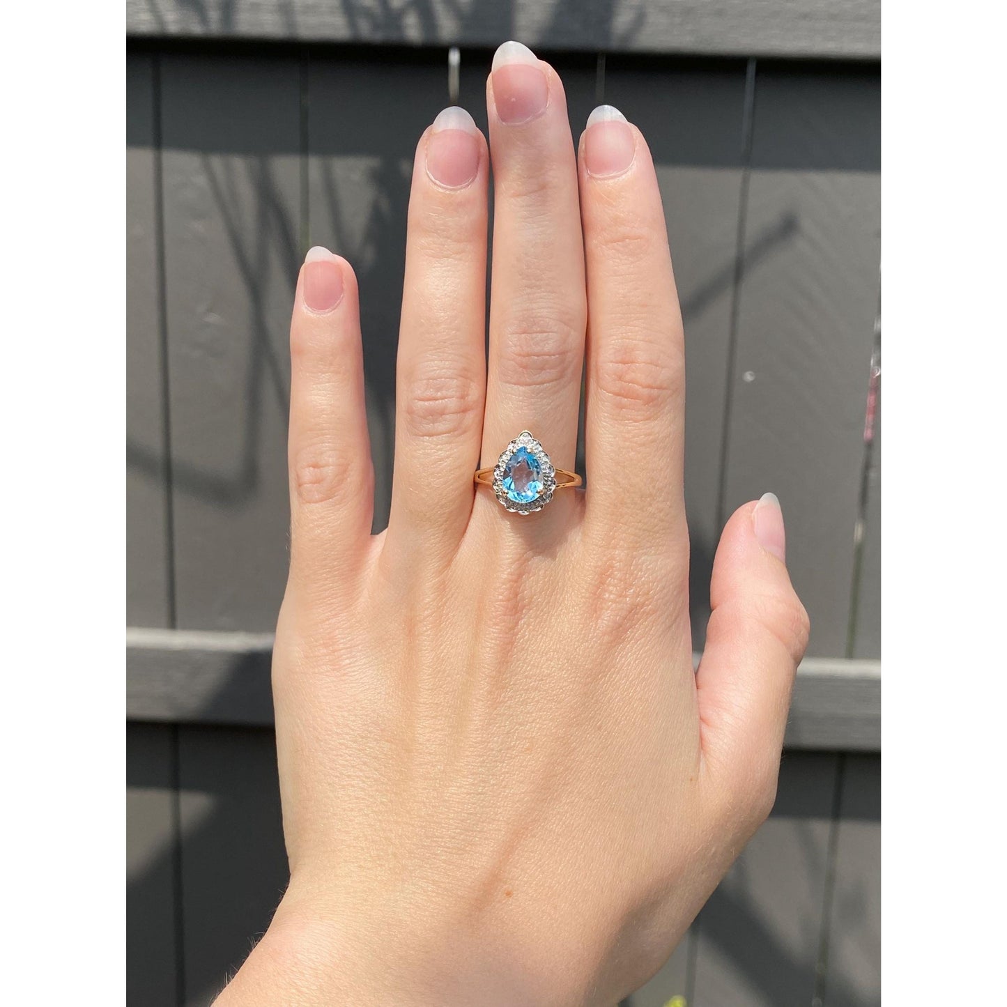 Vintage Solid 10k White & Yellow Gold Diamond Halo Topaz Ring - Size 8