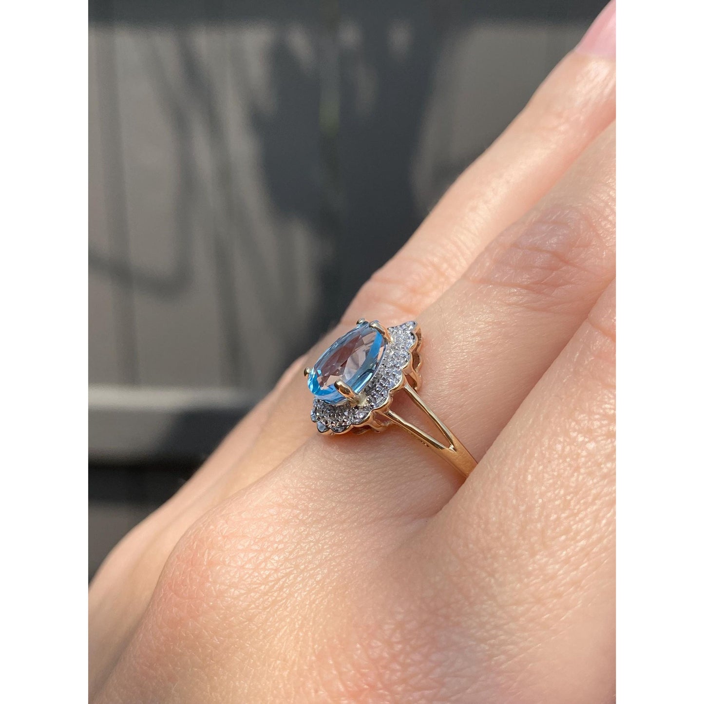 Vintage Solid 10k White & Yellow Gold Diamond Halo Topaz Ring - Size 8