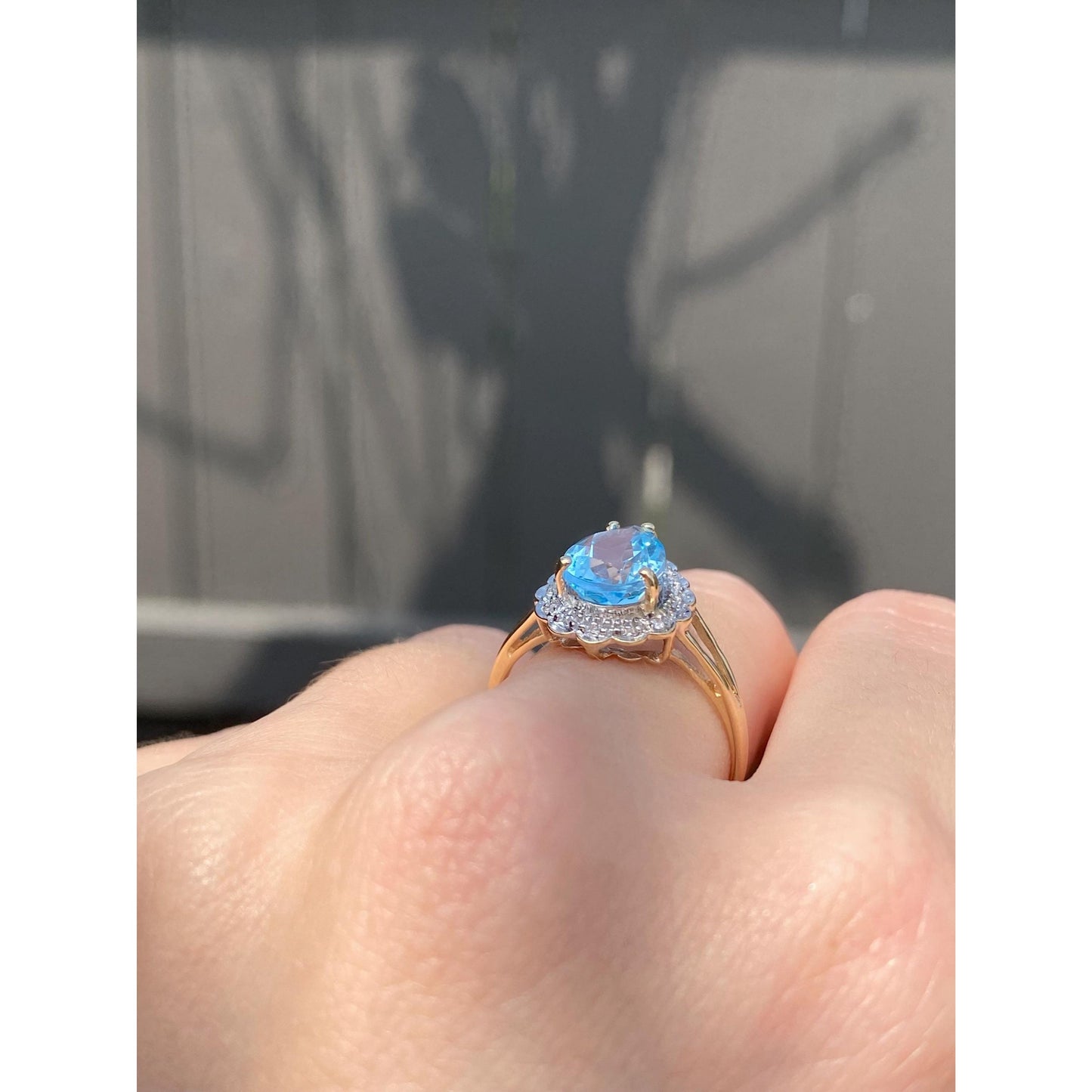 Vintage Solid 10k White & Yellow Gold Diamond Halo Topaz Ring - Size 8