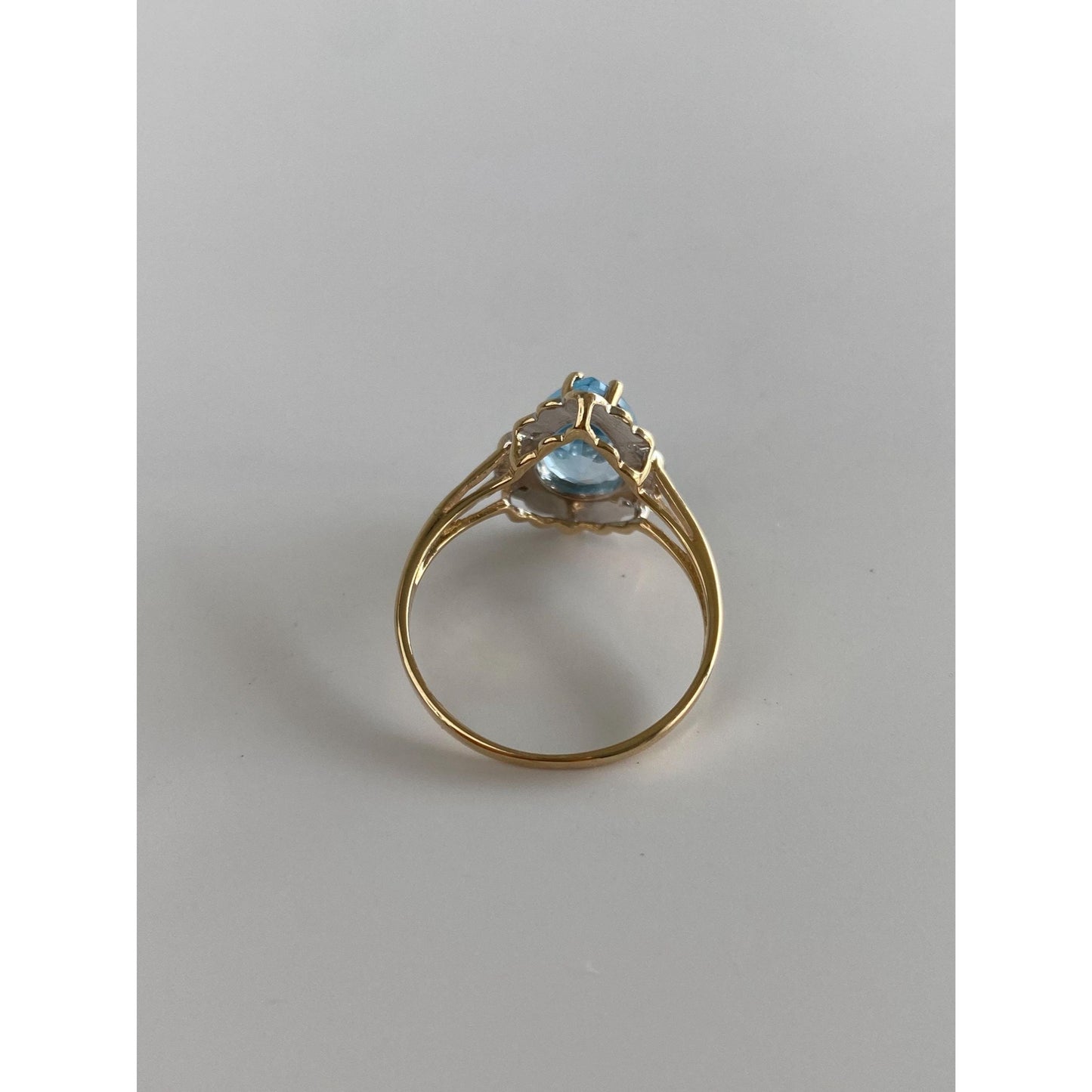 Vintage Solid 10k White & Yellow Gold Diamond Halo Topaz Ring - Size 8