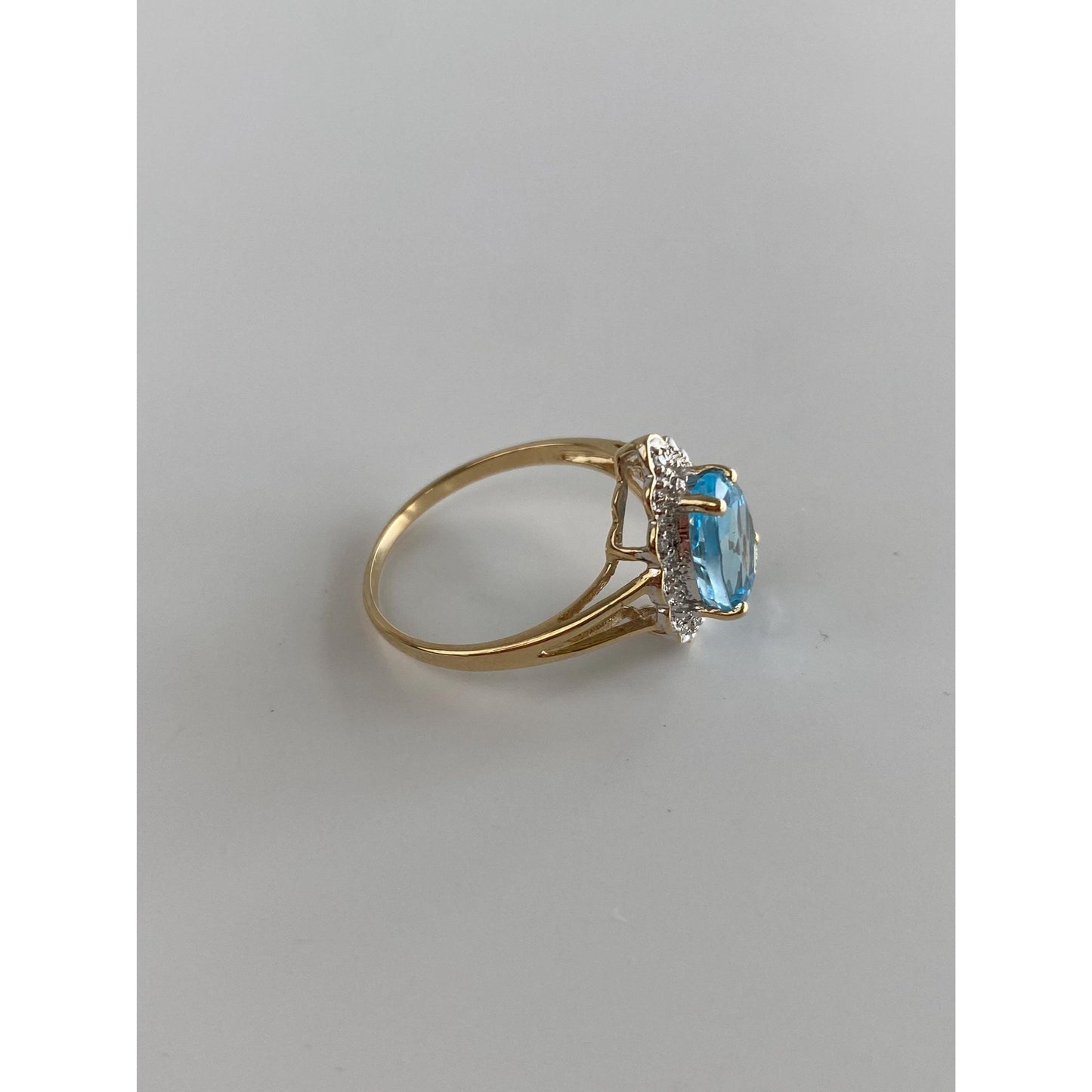 Vintage Solid 10k White & Yellow Gold Diamond Halo Topaz Ring - Size 8
