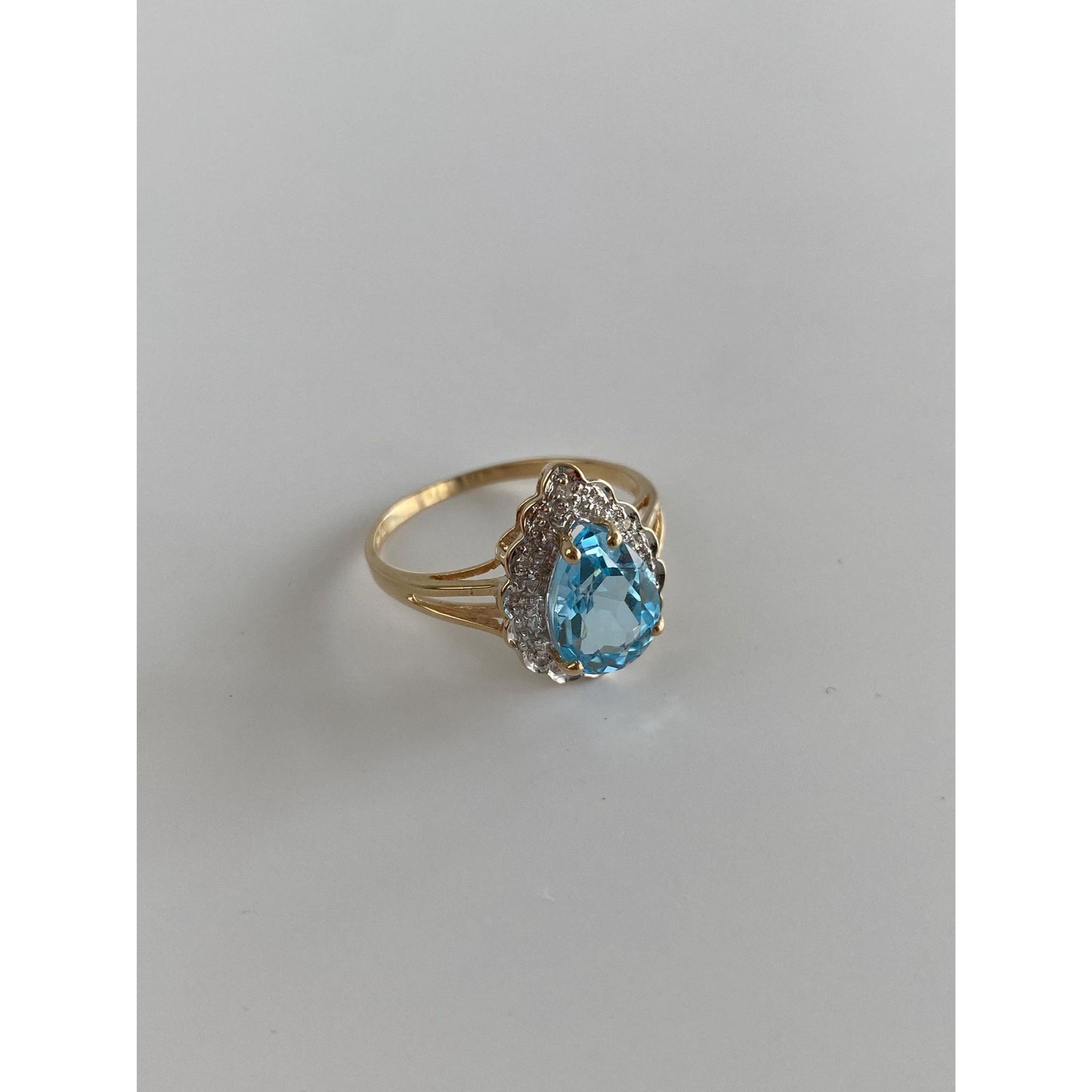 Vintage Solid 10k White & Yellow Gold Diamond Halo Topaz Ring - Size 8