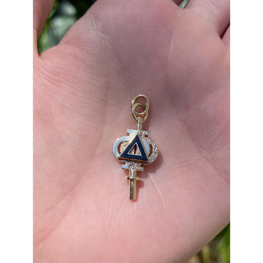 Vintage Solid 10k Yellow Gold Black Enamel Key Charm