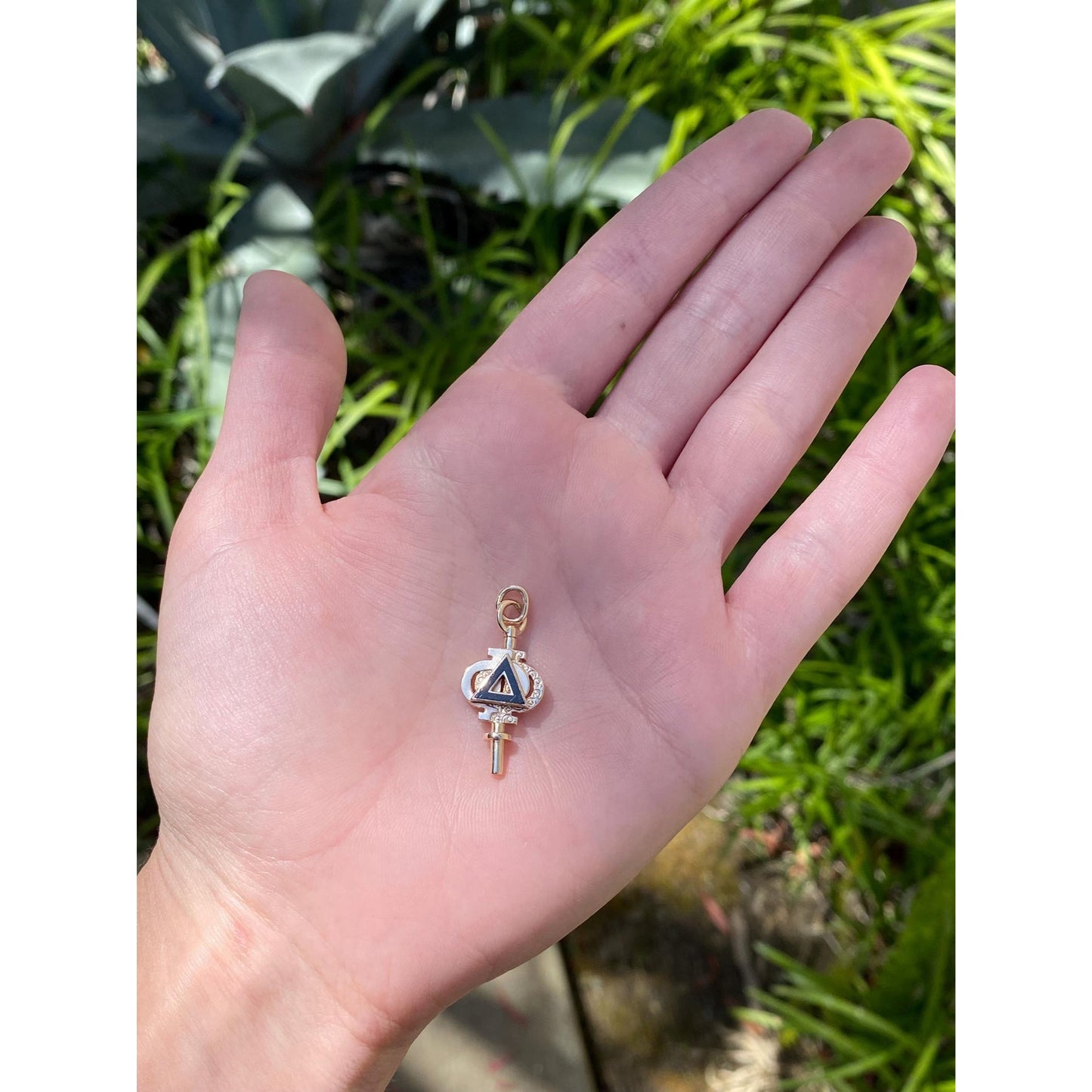 Vintage Solid 10k Yellow Gold Black Enamel Key Charm