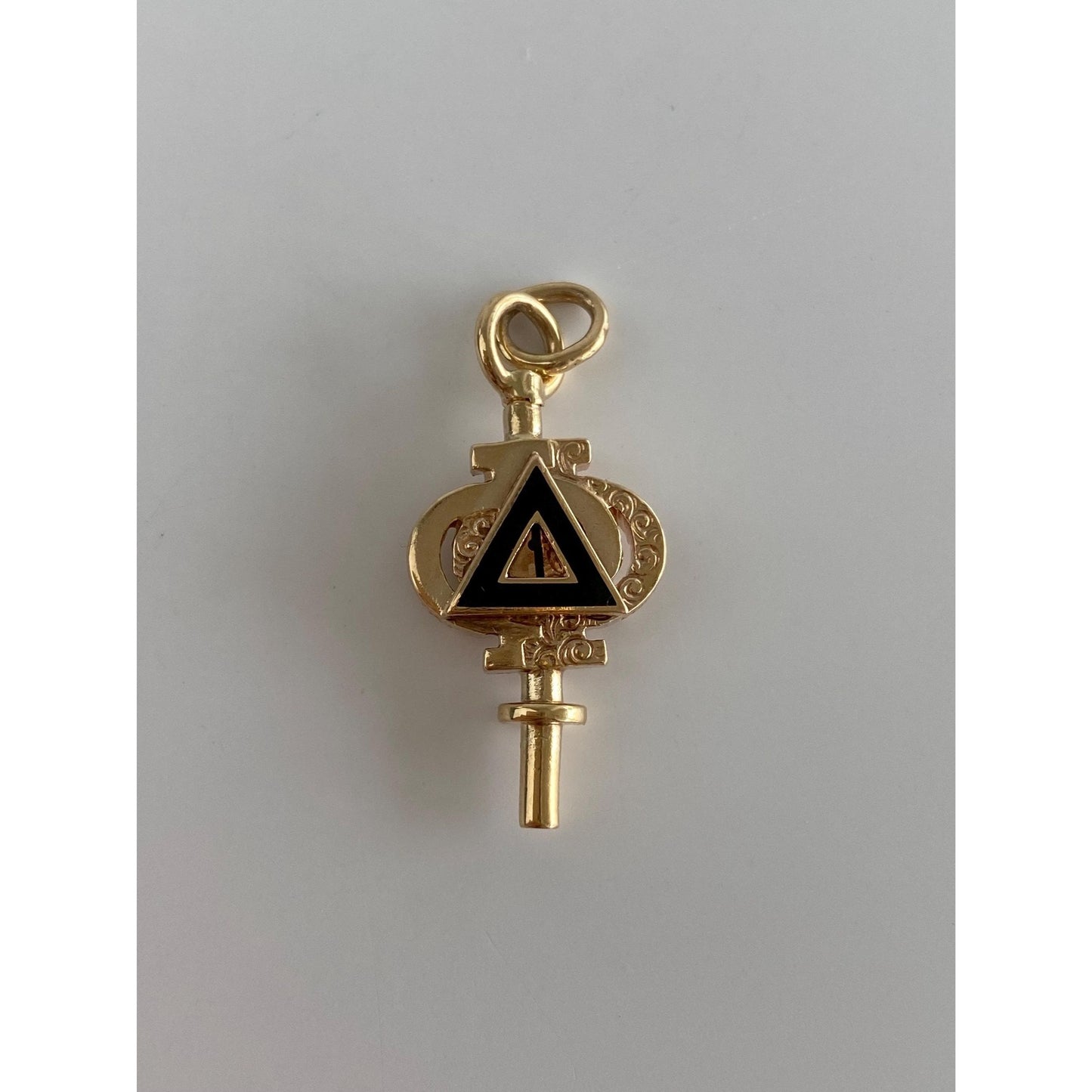 Vintage Solid 10k Yellow Gold Black Enamel Key Charm