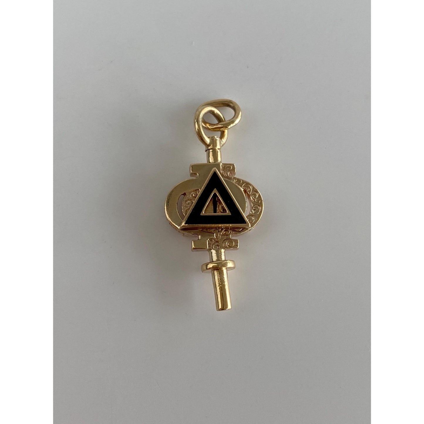 Vintage Solid 10k Yellow Gold Black Enamel Key Charm
