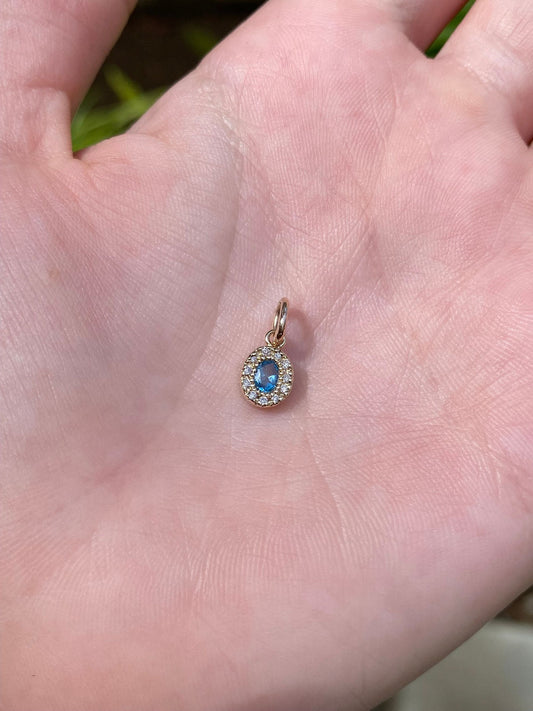 Solid 14k Yellow Gold Little Topaz & Diamond Charm