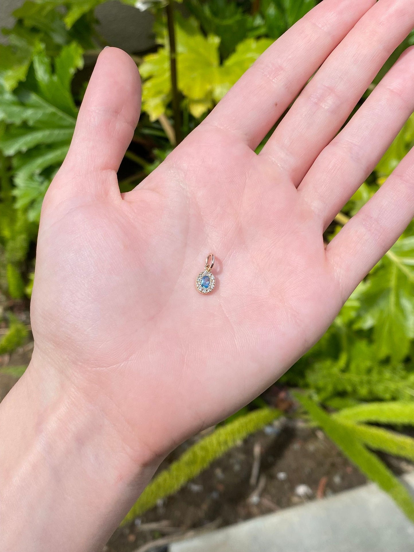 Solid 14k Yellow Gold Little Topaz & Diamond Charm