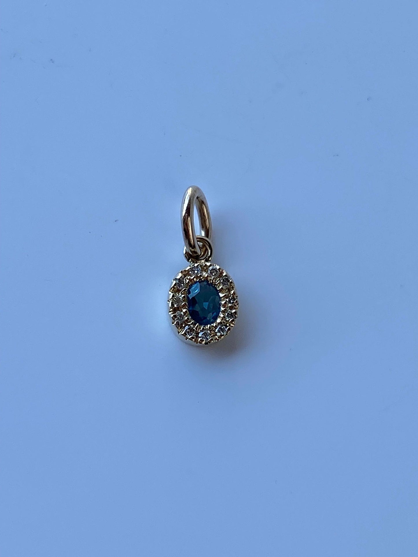 Solid 14k Yellow Gold Little Topaz & Diamond Charm