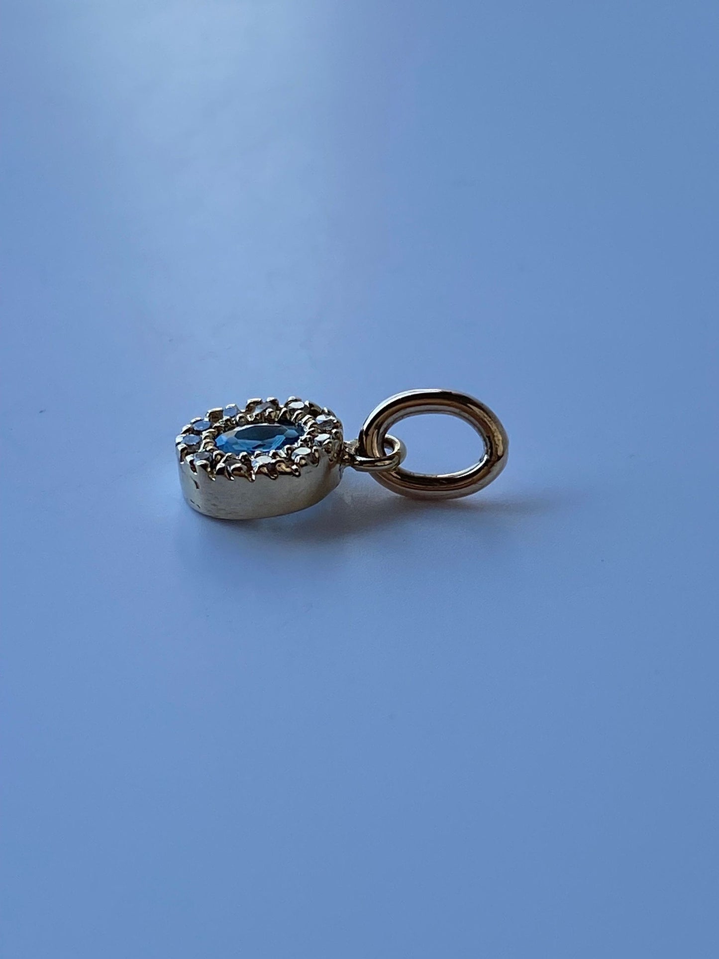 Solid 14k Yellow Gold Little Topaz & Diamond Charm