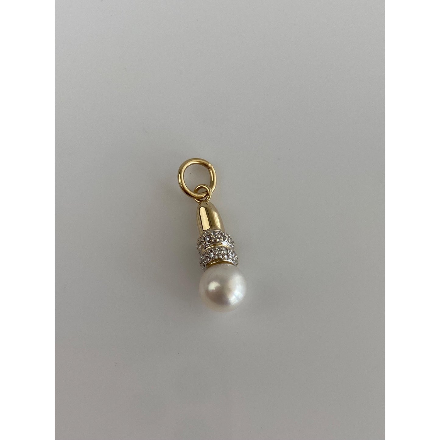 Vintage Solid 14k Yellow Gold Diamond Pearl Charm