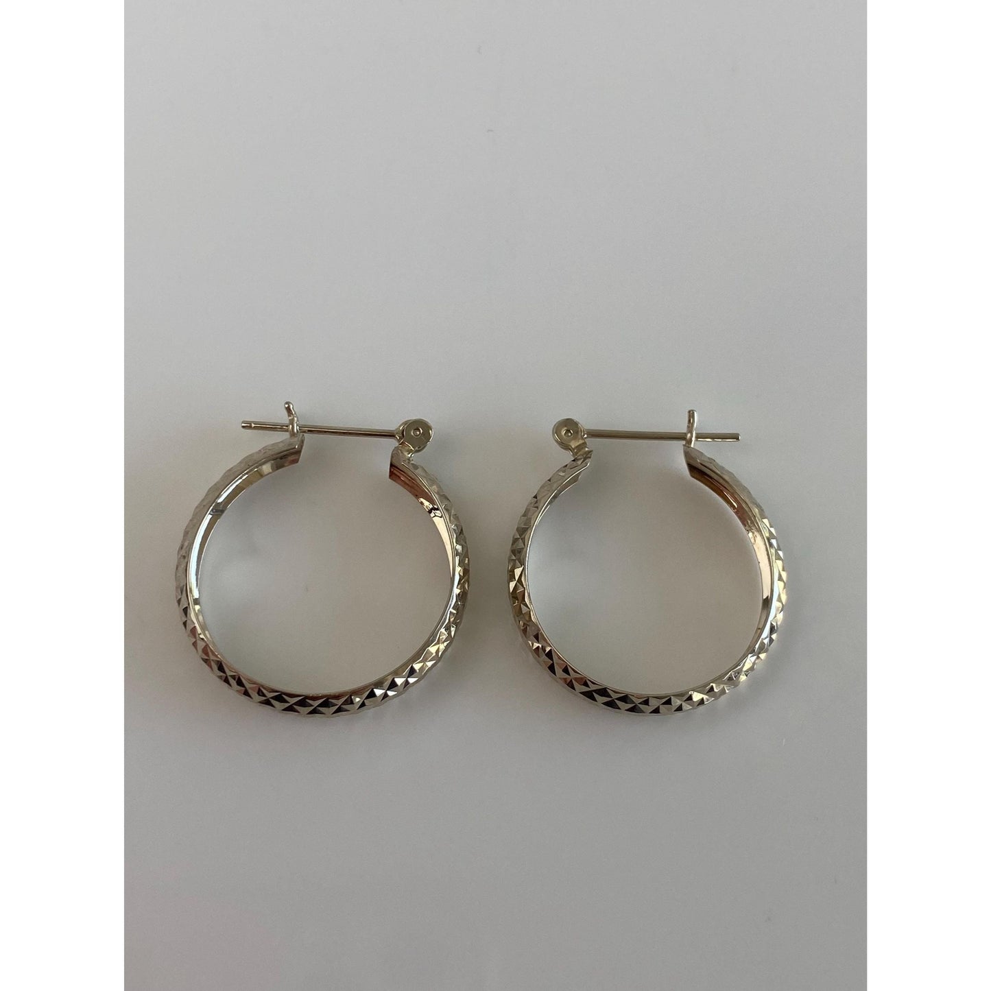Vintage Solid 14k White Gold Faceted Hoop Earrings