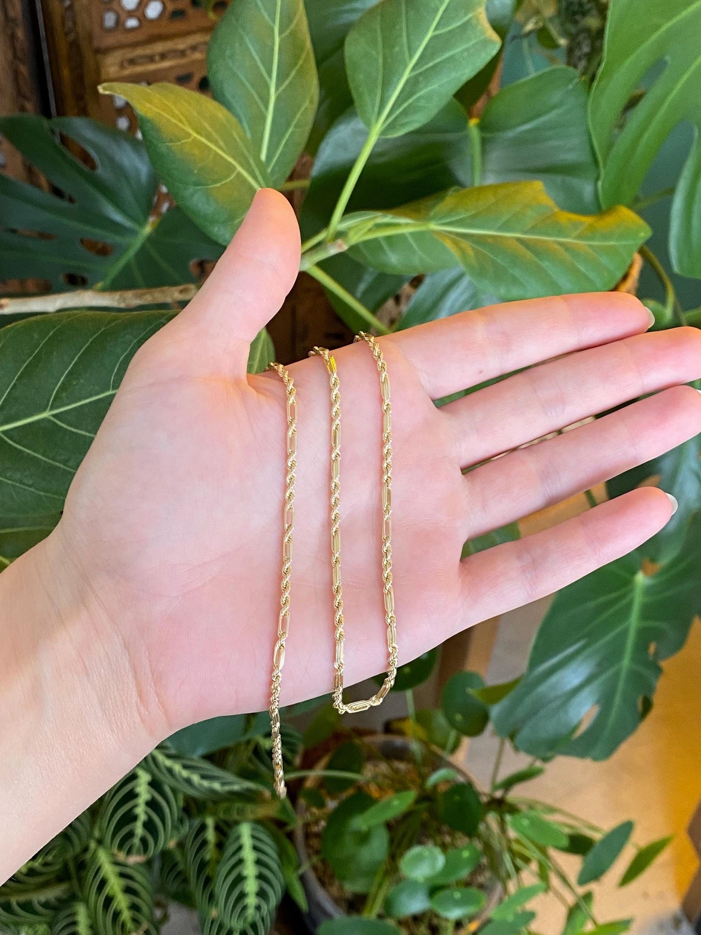 Vintage 14k Yellow Gold Fancy Figaro Rope Chain Necklace - 22 inches
