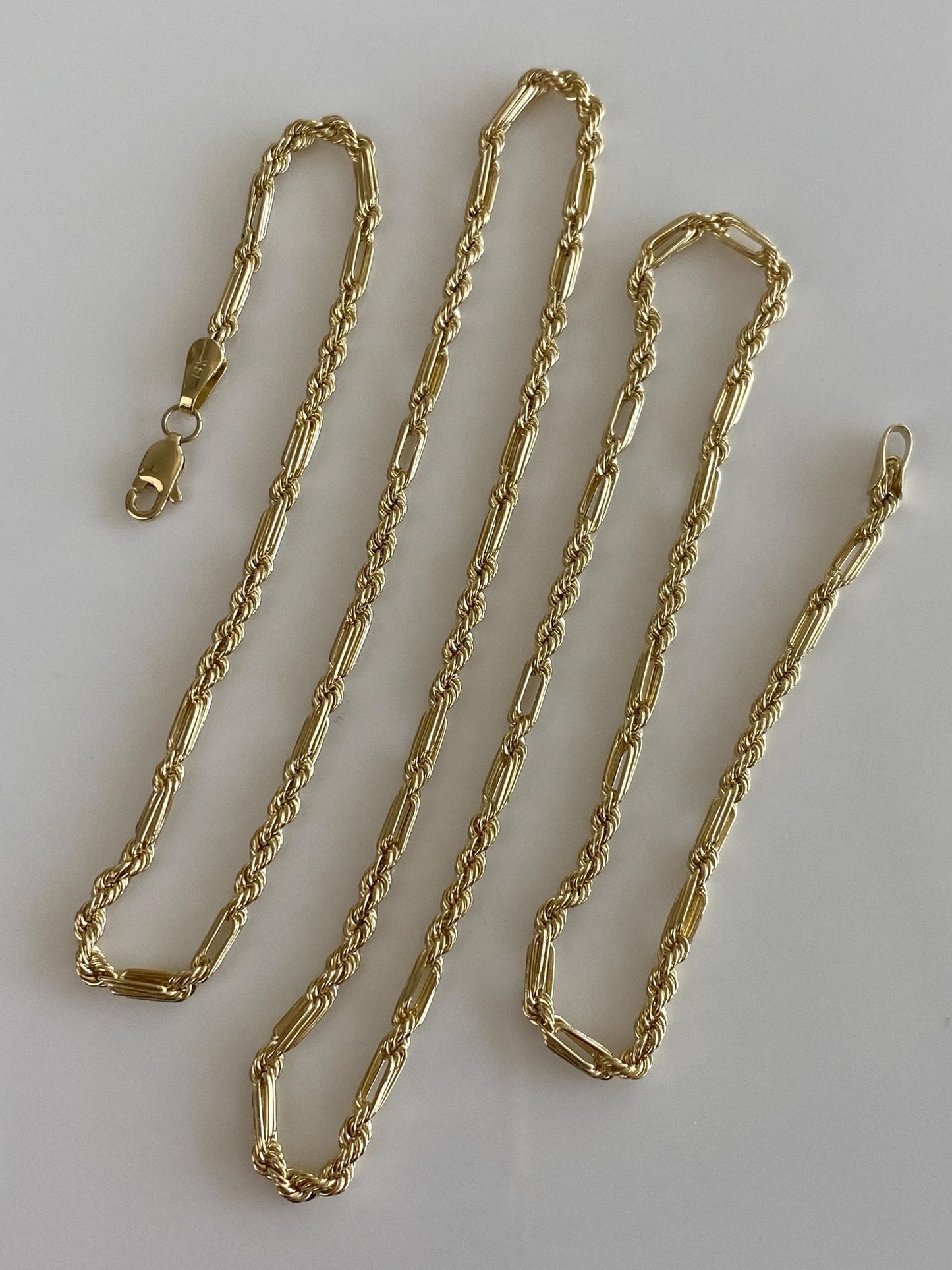 Vintage 14k Yellow Gold Fancy Figaro Rope Chain Necklace - 22 inches
